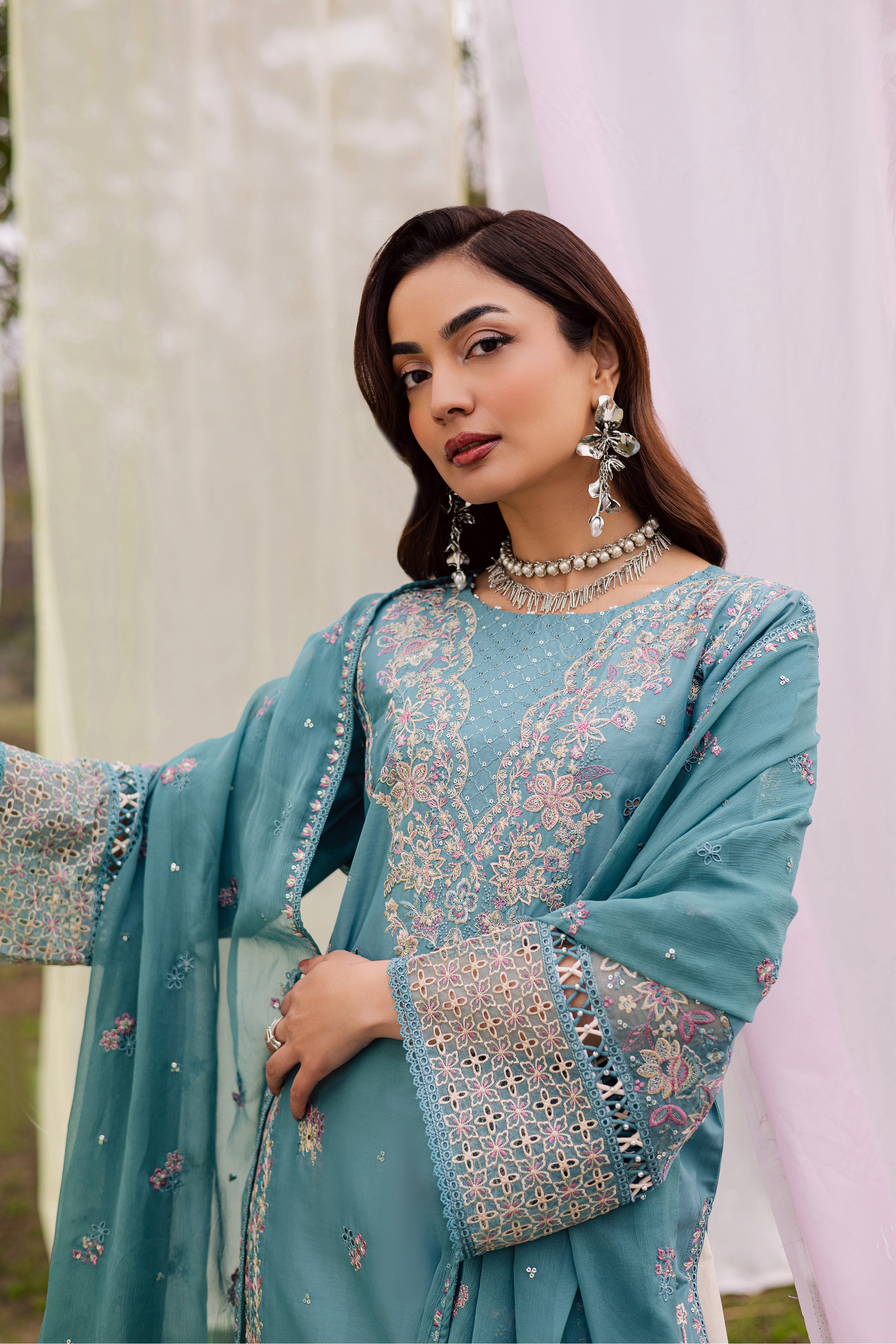 Aanso 3Pc - Festive Embroidered Lawn BATIKEID2026 BATIK XS / Brittany Blue / Pima Lawn-S / Brittany Blue / Pima Lawn-M / Brittany Blue / Pima Lawn-L / Brittany Blue / Pima Lawn-XL / Brittany Blue / Pima Lawn