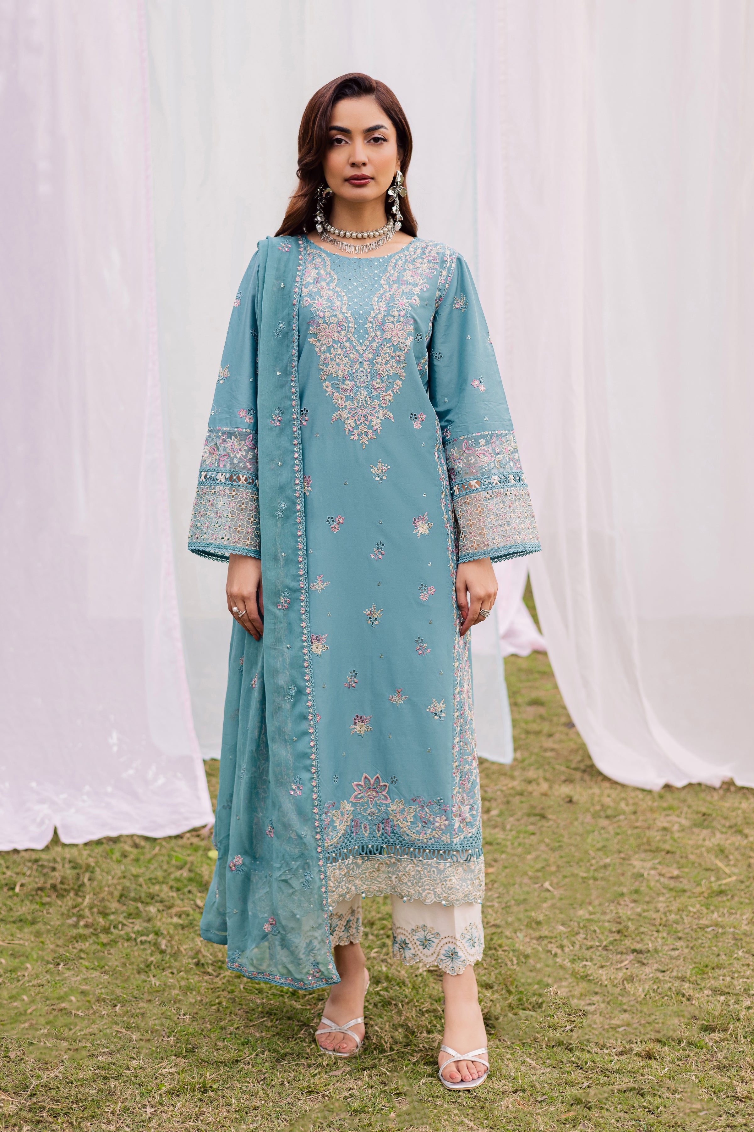Aanso 3Pc - Festive Embroidered Lawn BATIKEID2026 BATIK XS / Brittany Blue / Pima Lawn-S / Brittany Blue / Pima Lawn-M / Brittany Blue / Pima Lawn-L / Brittany Blue / Pima Lawn-XL / Brittany Blue / Pima Lawn