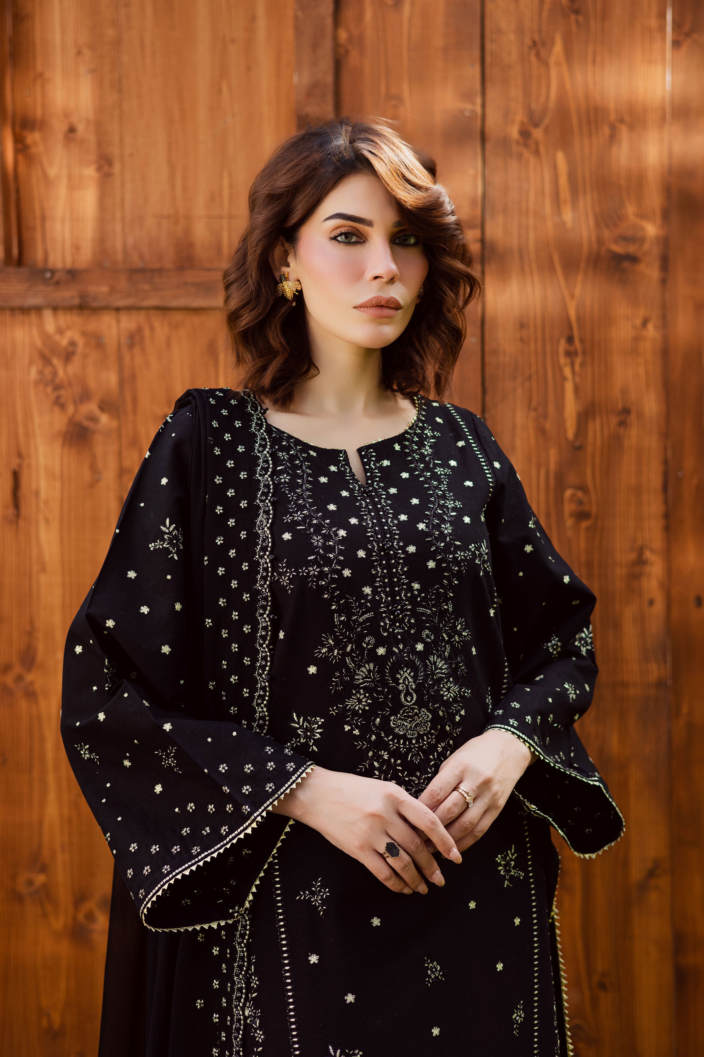 Aasfina 3Pc - Embroidered Khaddar Dress BATIK WINTER PRET 2025 BATIK XS / Black / Khaddar-S / Black / Khaddar-M / Black / Khaddar-L / Black / Khaddar-XL / Black / Khaddar