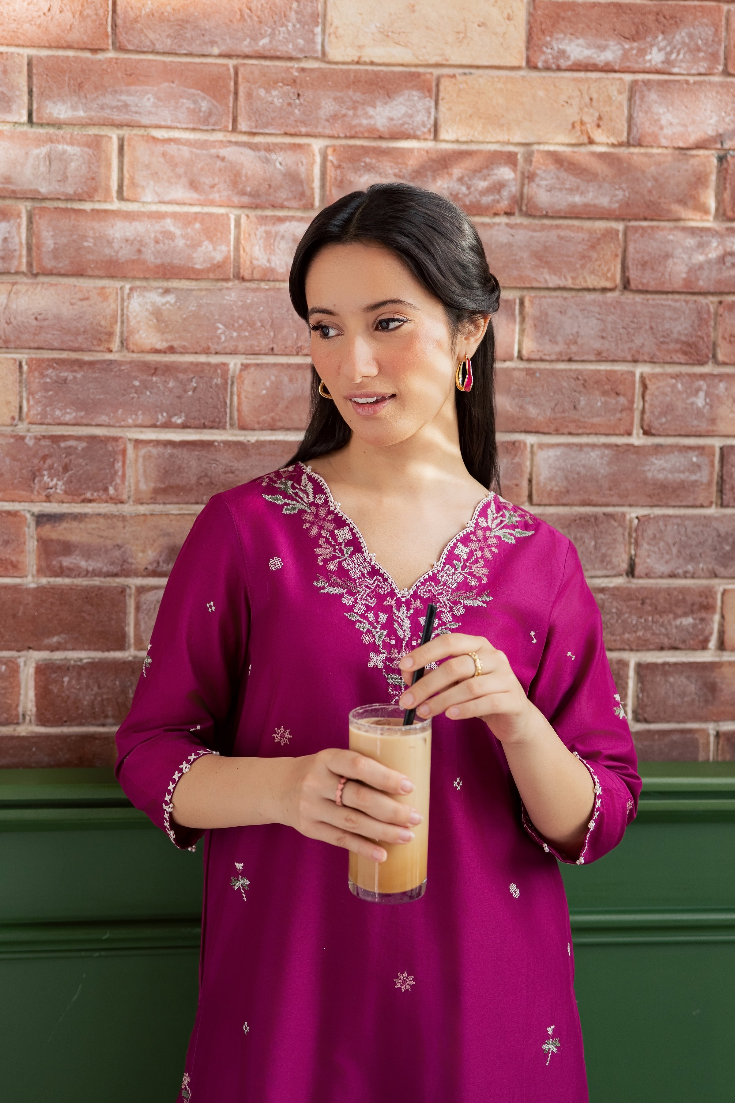 Ada 2Pc - Embroidered Lawn Dress EverydayEdit26 BATIK XS / Magenta Purple / Pima Lawn