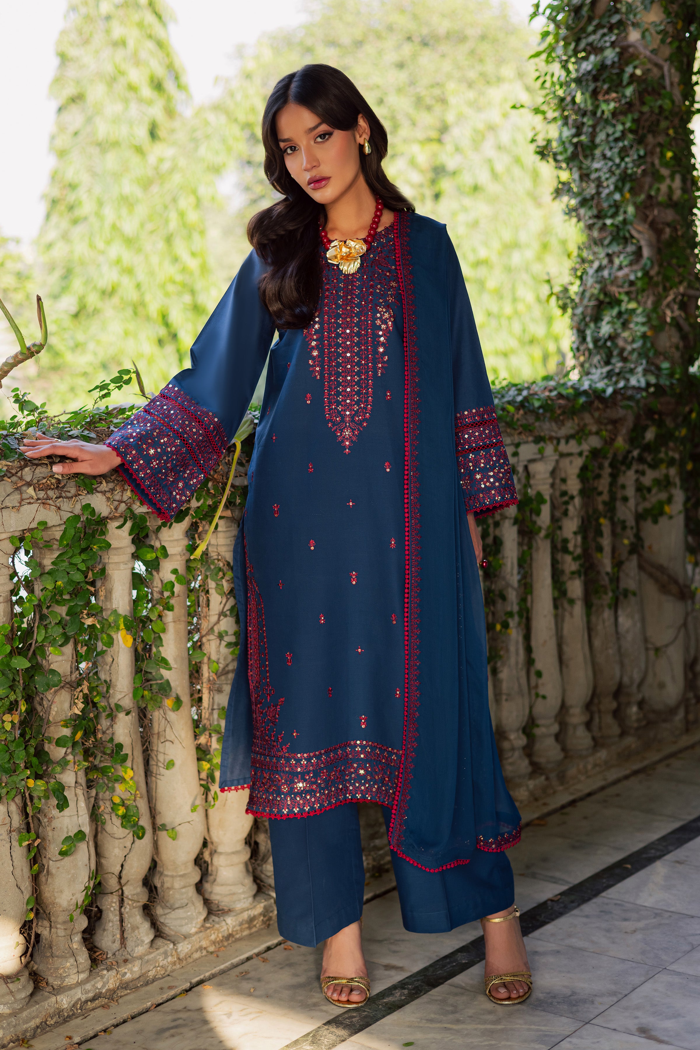 Aeina 3Pc - Embroidered Khaddar Dress BATIK WINTER PRET 2025 BATIK XS / Poseidon / Khaddar-S / Poseidon / Khaddar-M / Poseidon / Khaddar-L / Poseidon / Khaddar-XL / Poseidon / Khaddar