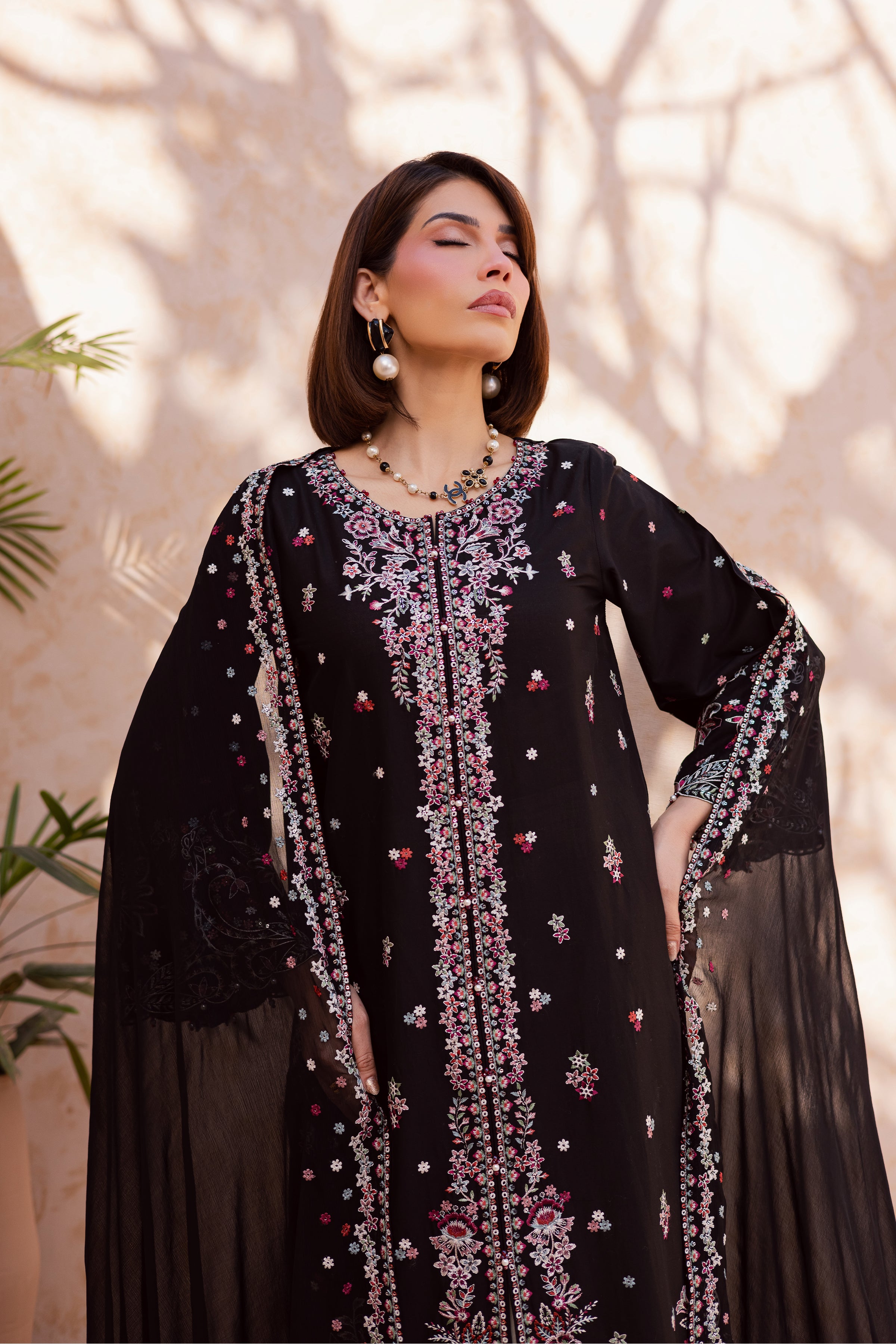 Aelin 3Pc - Festive Embroidered Lawn BATIKEID2026 BATIK XS / Black / Pima Lawn-S / Black / Pima Lawn-M / Black / Pima Lawn-L / Black / Pima Lawn-XL / Black / Pima Lawn