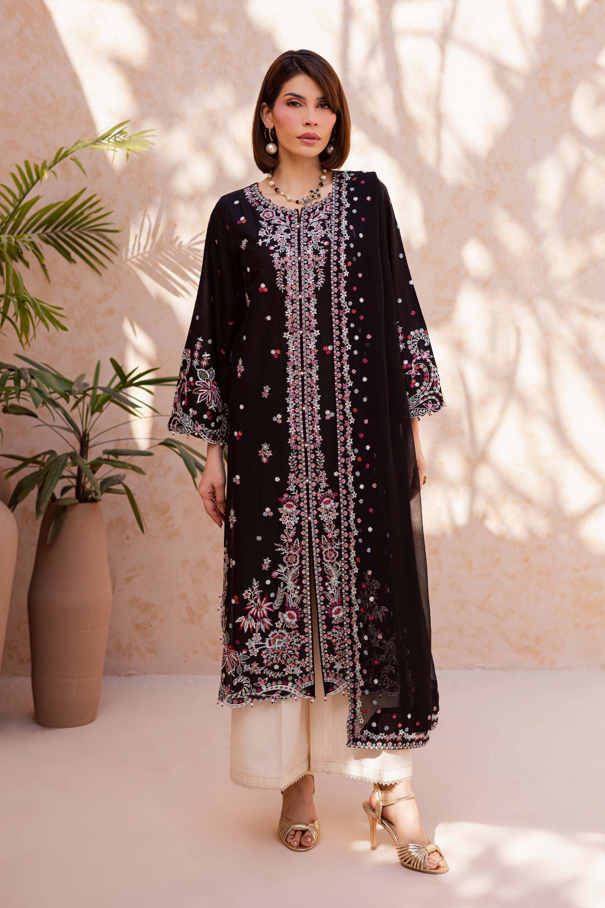 Aelin 3Pc - Festive Embroidered Lawn BATIKEID2026 BATIK XS / Black / Pima Lawn-S / Black / Pima Lawn-M / Black / Pima Lawn-L / Black / Pima Lawn-XL / Black / Pima Lawn