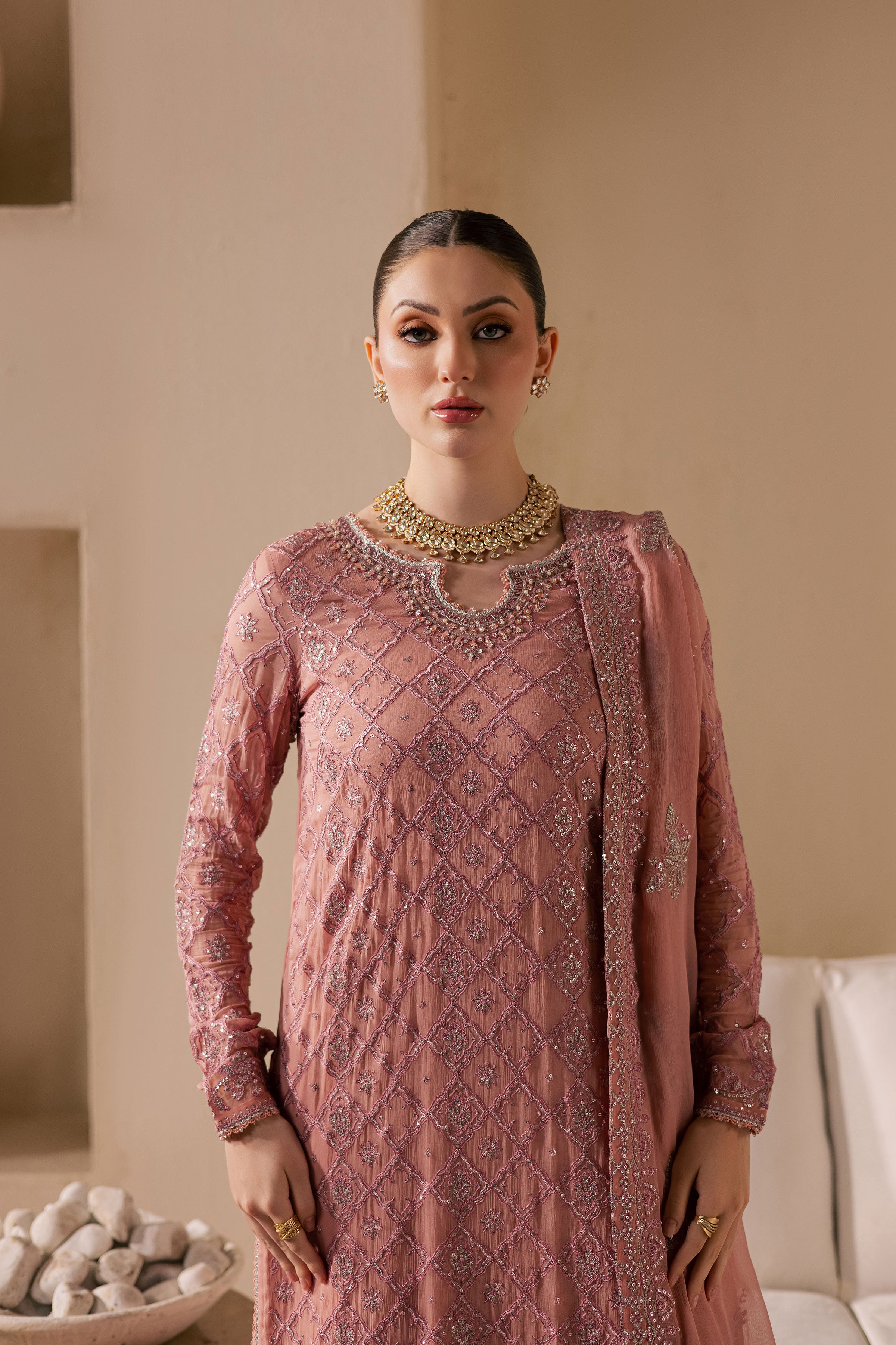 Almas 3Pc - Embroidered Luxe Pret BATIKLuxePRET2025 BATIK XS / Tea Pink / Chiffon & Raw Silk-S / Tea Pink / Chiffon & Raw Silk-M / Tea Pink / Chiffon & Raw Silk-L / Tea Pink / Chiffon & Raw Silk-XL / Tea Pink / Chiffon & Raw Silk