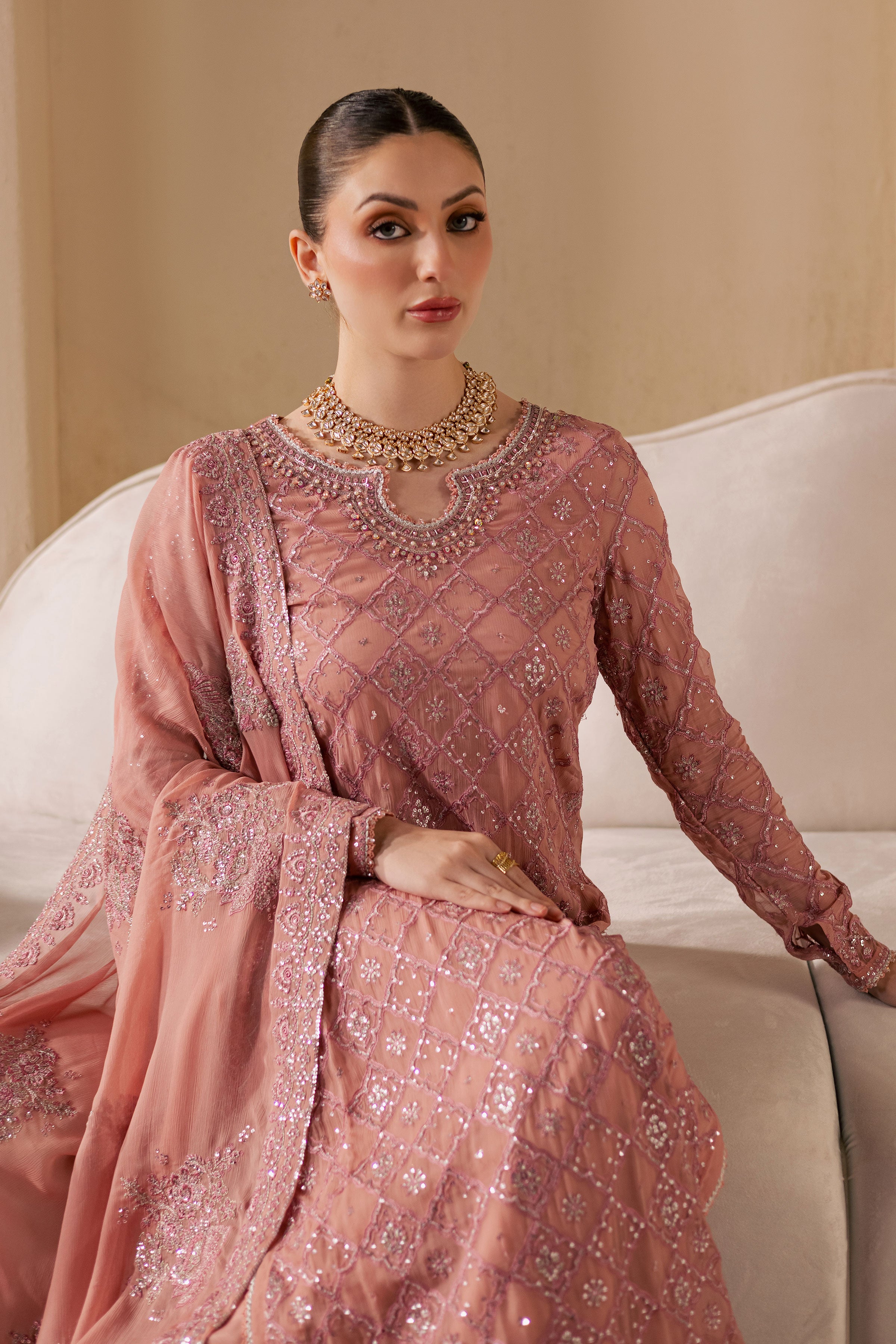 Almas 3Pc - Embroidered Luxe Pret BATIKLuxePRET2025 BATIK XS / Tea Pink / Chiffon & Raw Silk-S / Tea Pink / Chiffon & Raw Silk-M / Tea Pink / Chiffon & Raw Silk-L / Tea Pink / Chiffon & Raw Silk-XL / Tea Pink / Chiffon & Raw Silk
