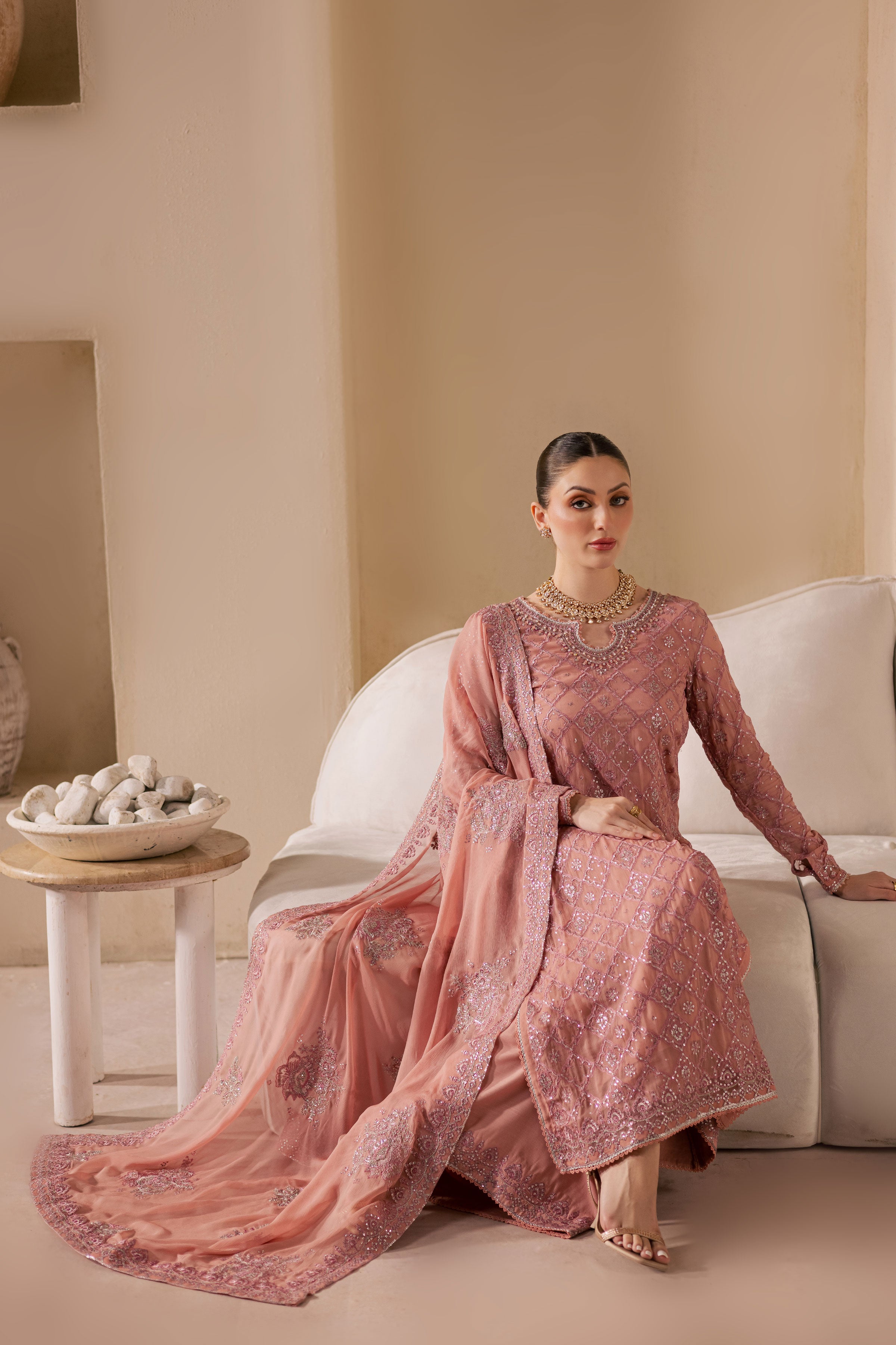Almas 3Pc - Embroidered Luxe Pret BATIKLuxePRET2025 BATIK XS / Tea Pink / Chiffon & Raw Silk-S / Tea Pink / Chiffon & Raw Silk-M / Tea Pink / Chiffon & Raw Silk-L / Tea Pink / Chiffon & Raw Silk-XL / Tea Pink / Chiffon & Raw Silk