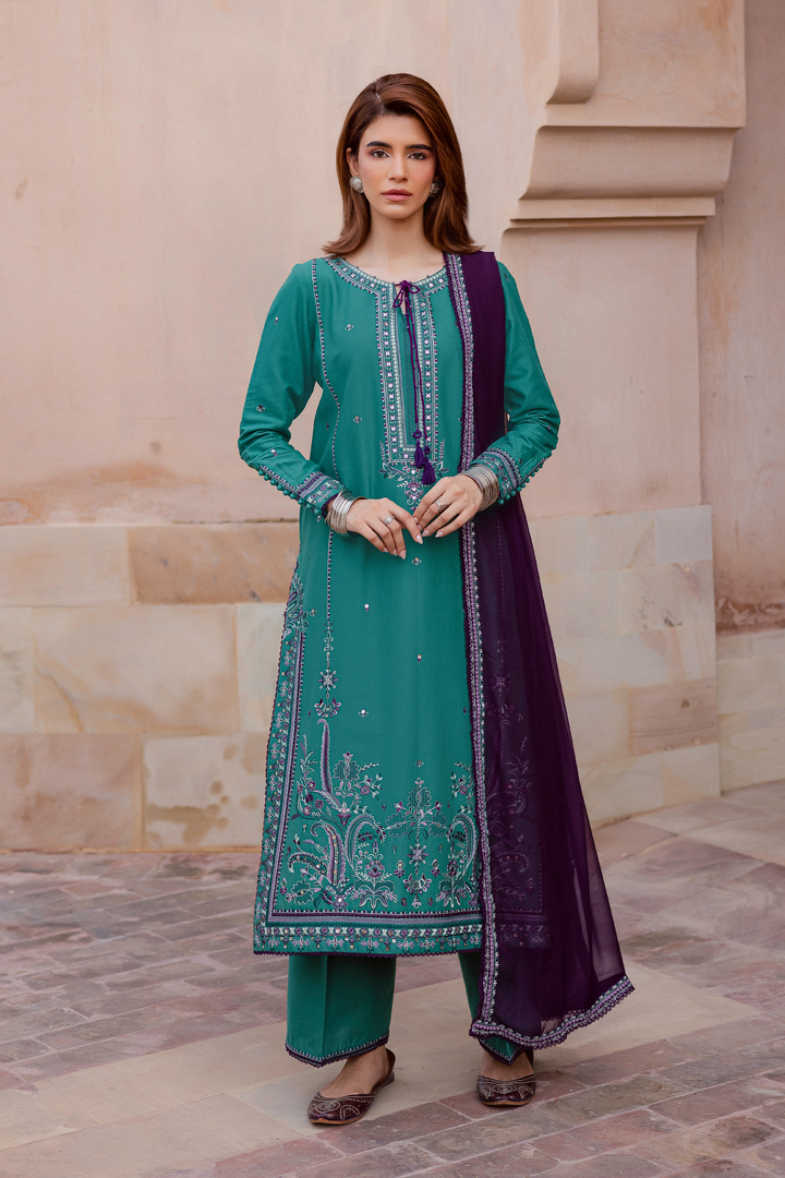 Amberleaf 3Pc - Embroidered Khaddar Dress BATIK WINTER PRET 2025  BATIK   XS / Amber Green / Khaddar-S / Amber Green / Khaddar-M / Amber Green / Khaddar-L / Amber Green / Khaddar-XL / Amber Green / Khaddar