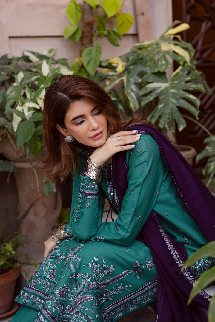 Amberleaf 3Pc - Embroidered Khaddar Dress BATIK WINTER PRET 2025  BATIK   XS / Amber Green / Khaddar-S / Amber Green / Khaddar-M / Amber Green / Khaddar-L / Amber Green / Khaddar-XL / Amber Green / Khaddar