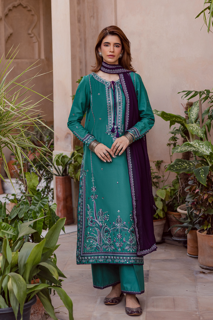 Amberleaf 3Pc - Embroidered Khaddar Dress BATIK WINTER PRET 2025  BATIK   XS / Amber Green / Khaddar-S / Amber Green / Khaddar-M / Amber Green / Khaddar-L / Amber Green / Khaddar-XL / Amber Green / Khaddar