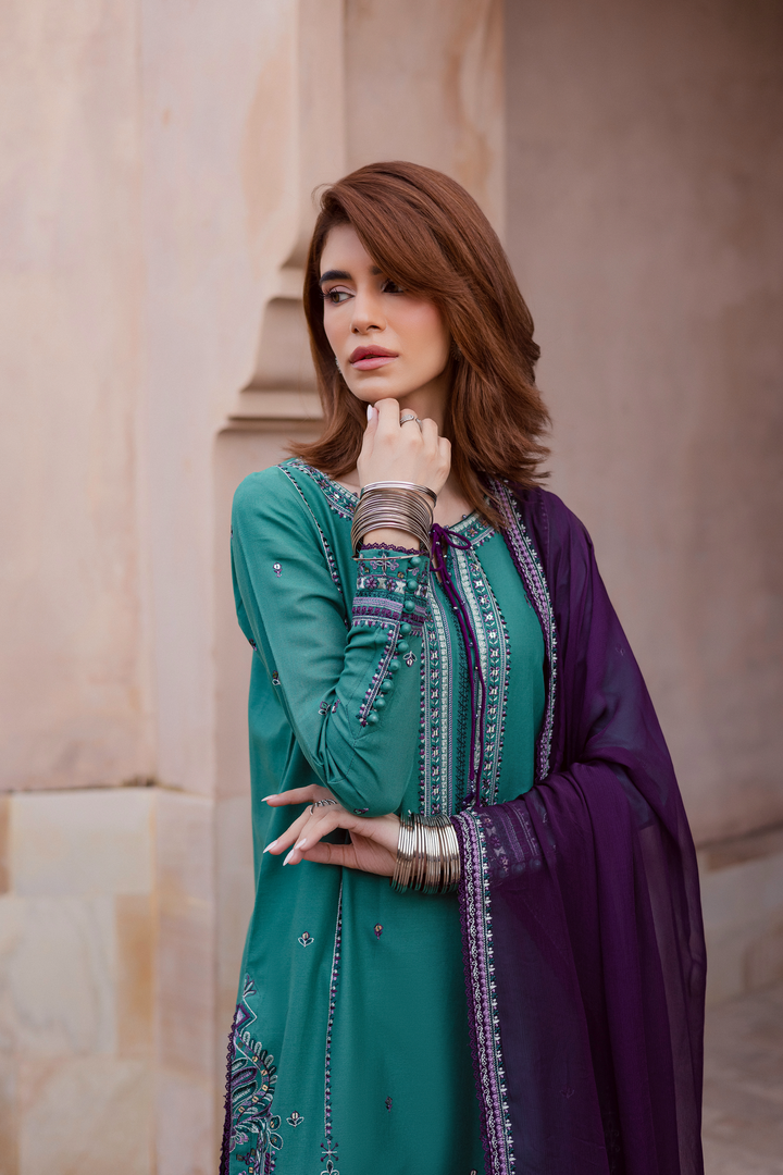 Amberleaf 3Pc - Embroidered Khaddar Dress BATIK WINTER PRET 2025  BATIK   XS / Amber Green / Khaddar-S / Amber Green / Khaddar-M / Amber Green / Khaddar-L / Amber Green / Khaddar-XL / Amber Green / Khaddar