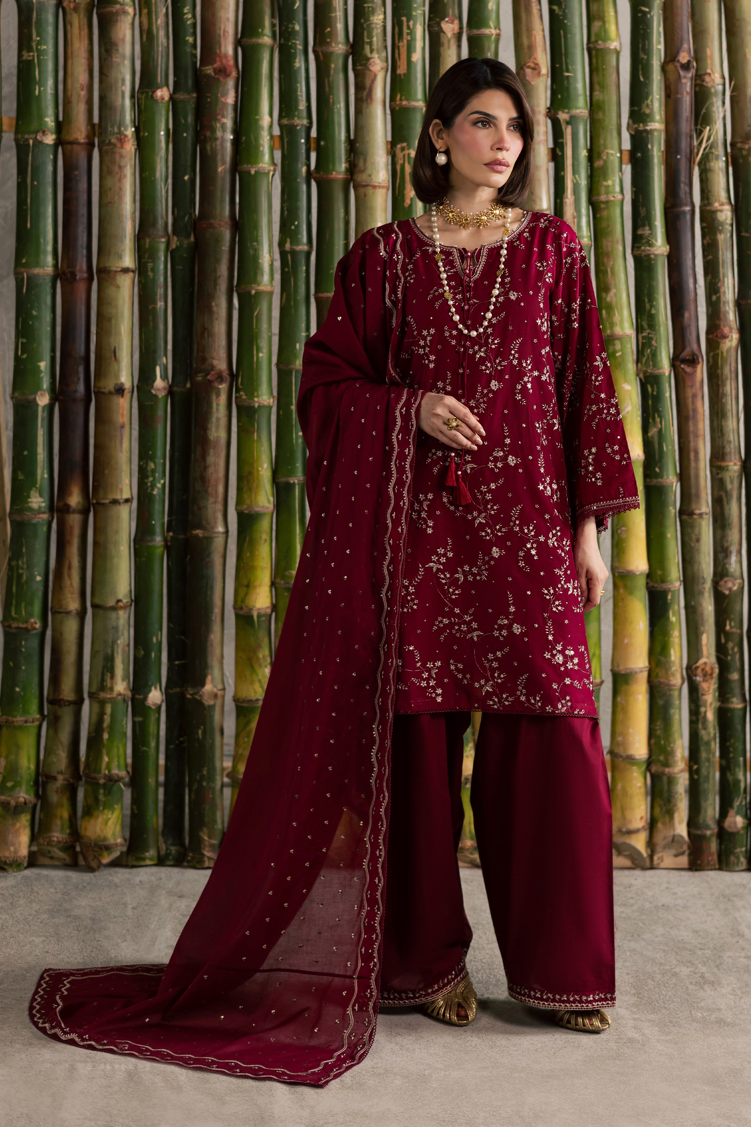 Amman 3Pc - Festive Embroidered Lawn BATIKEID2026 BATIK XS / Merlot / Pima Lawn-S / Merlot / Pima Lawn-M / Merlot / Pima Lawn-L / Merlot / Pima Lawn-XL / Merlot / Pima Lawn