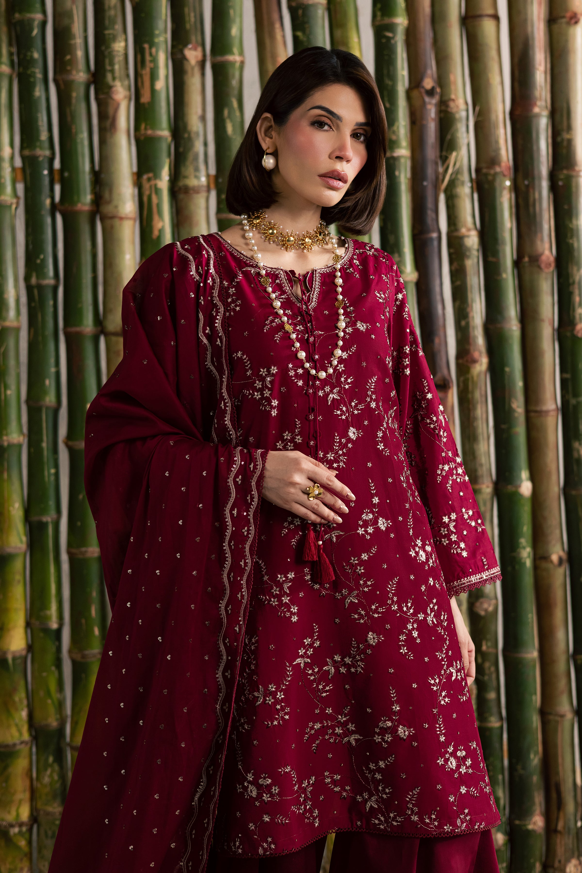 Amman 3Pc - Festive Embroidered Lawn BATIKEID2026 BATIK XS / Merlot / Pima Lawn-S / Merlot / Pima Lawn-M / Merlot / Pima Lawn-L / Merlot / Pima Lawn-XL / Merlot / Pima Lawn