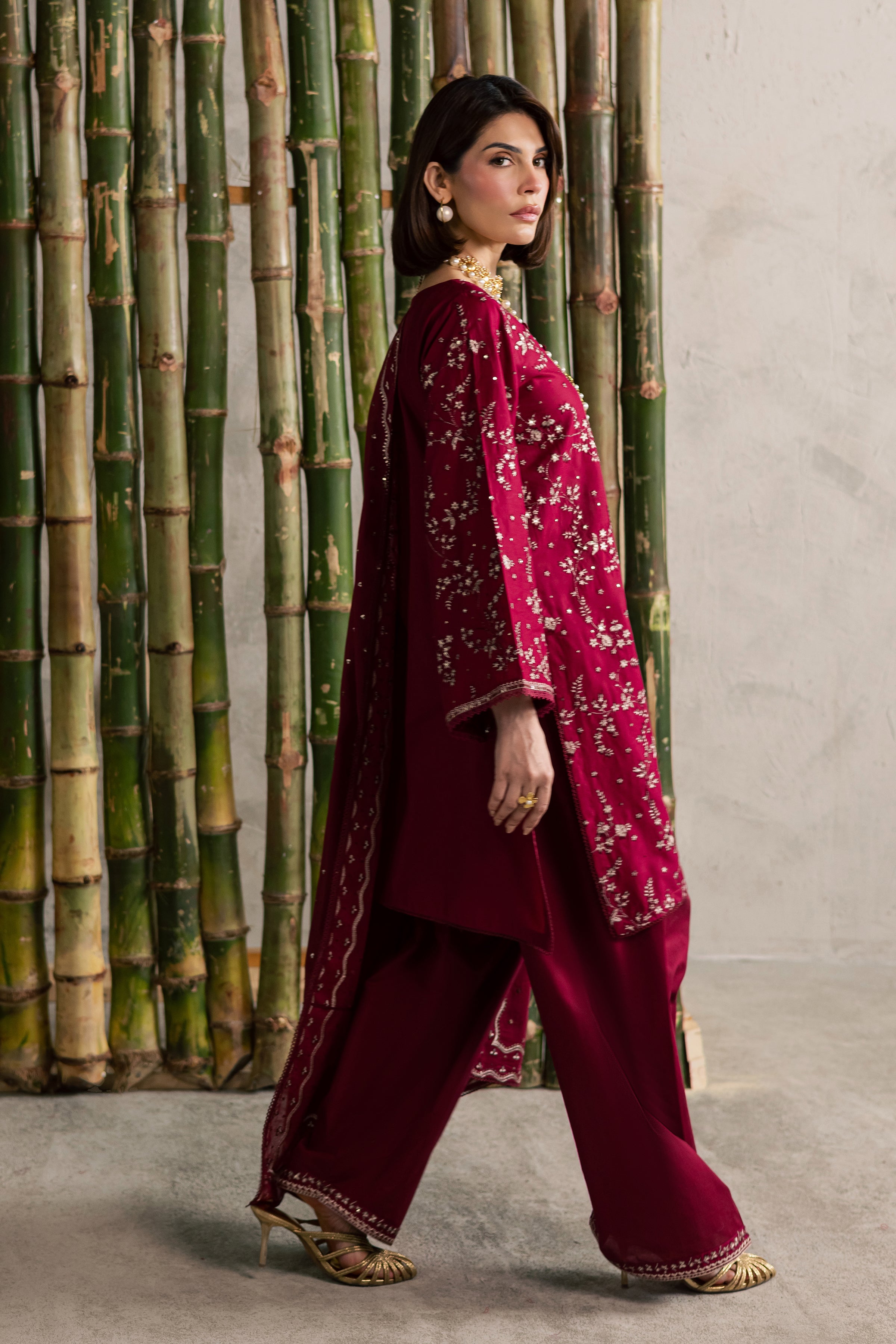 Amman 3Pc - Festive Embroidered Lawn BATIKEID2026 BATIK XS / Merlot / Pima Lawn-S / Merlot / Pima Lawn-M / Merlot / Pima Lawn-L / Merlot / Pima Lawn-XL / Merlot / Pima Lawn
