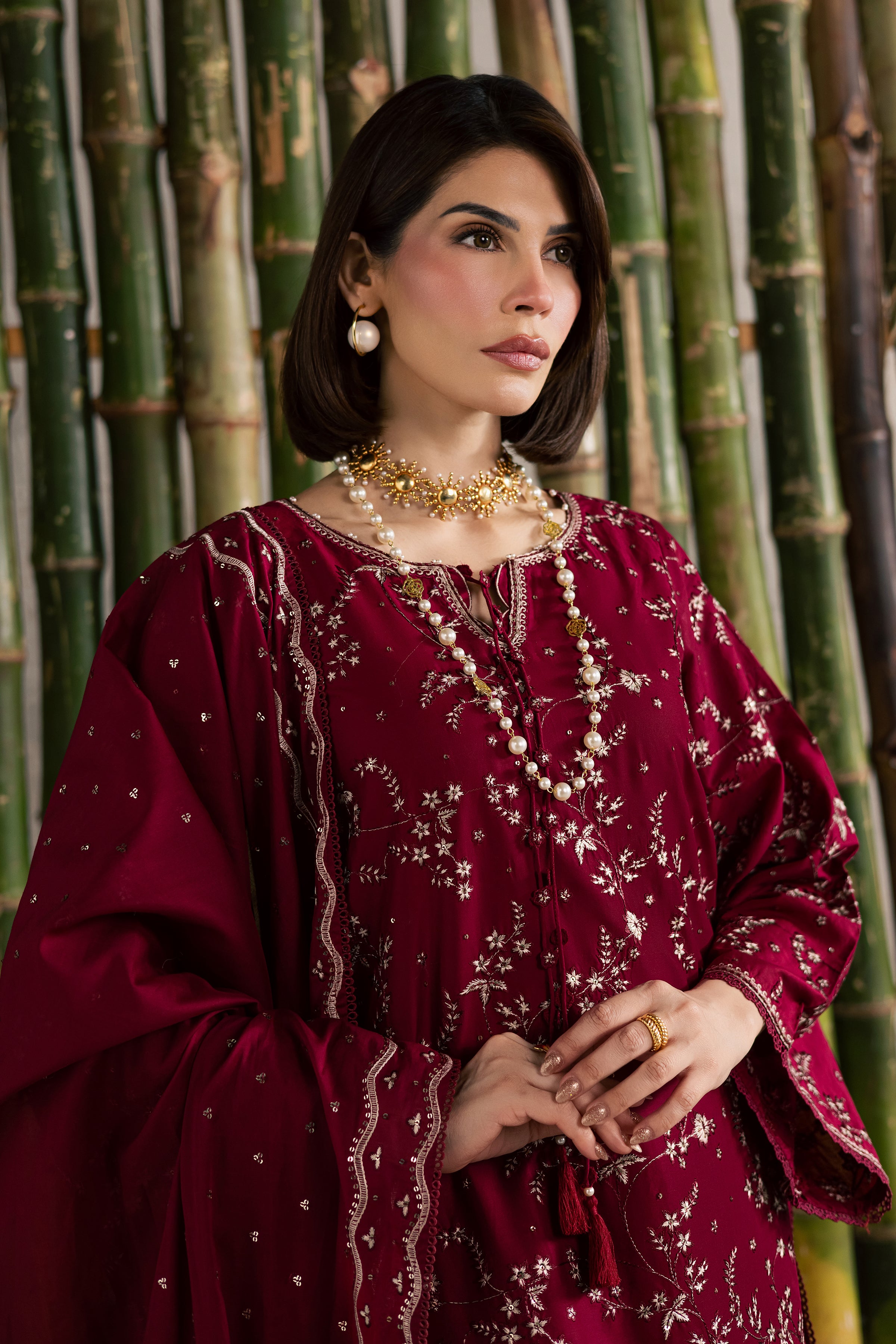 Amman 3Pc - Festive Embroidered Lawn BATIKEID2026 BATIK XS / Merlot / Pima Lawn-S / Merlot / Pima Lawn-M / Merlot / Pima Lawn-L / Merlot / Pima Lawn-XL / Merlot / Pima Lawn