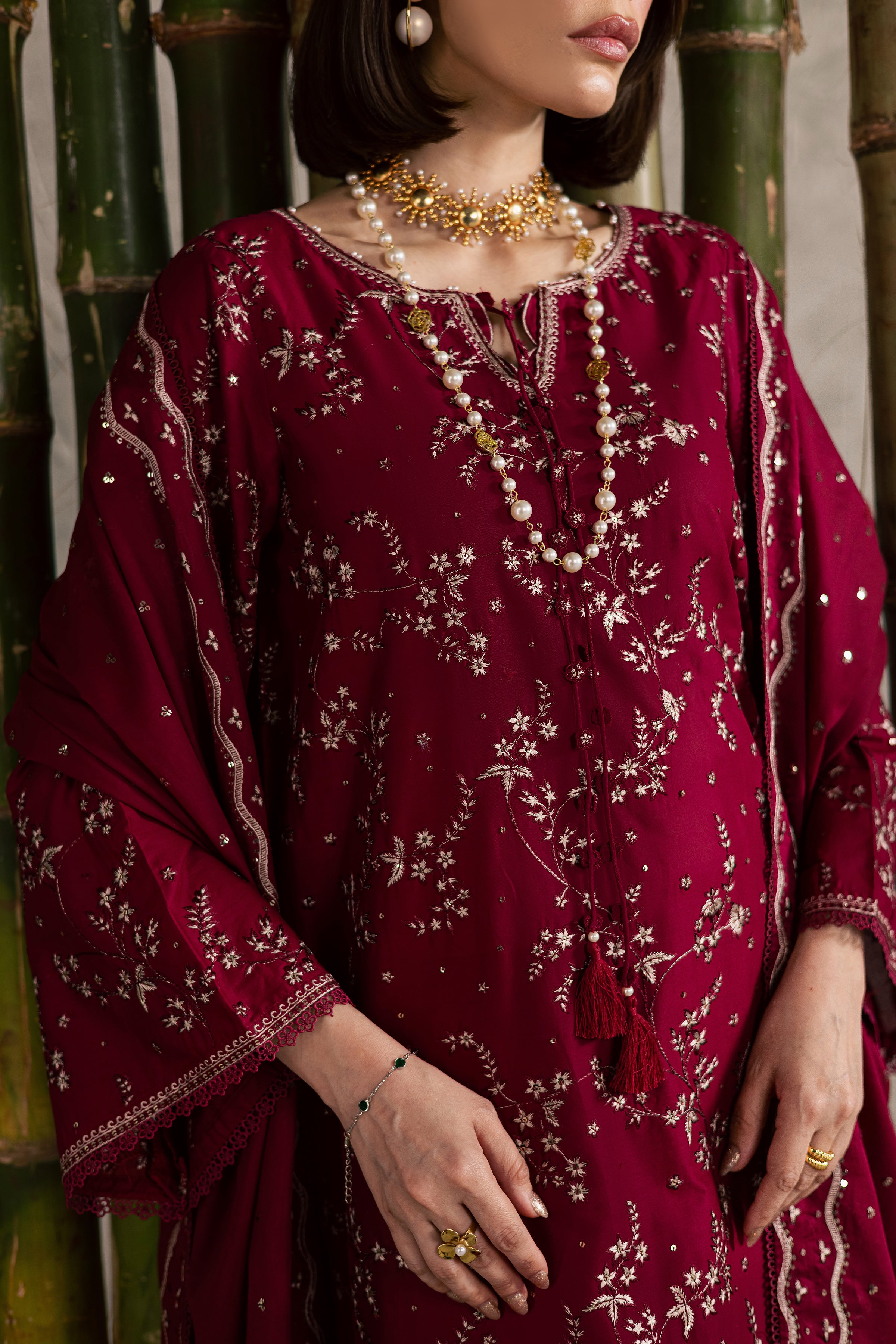 Amman 3Pc - Festive Embroidered Lawn BATIKEID2026 BATIK XS / Merlot / Pima Lawn-S / Merlot / Pima Lawn-M / Merlot / Pima Lawn-L / Merlot / Pima Lawn-XL / Merlot / Pima Lawn