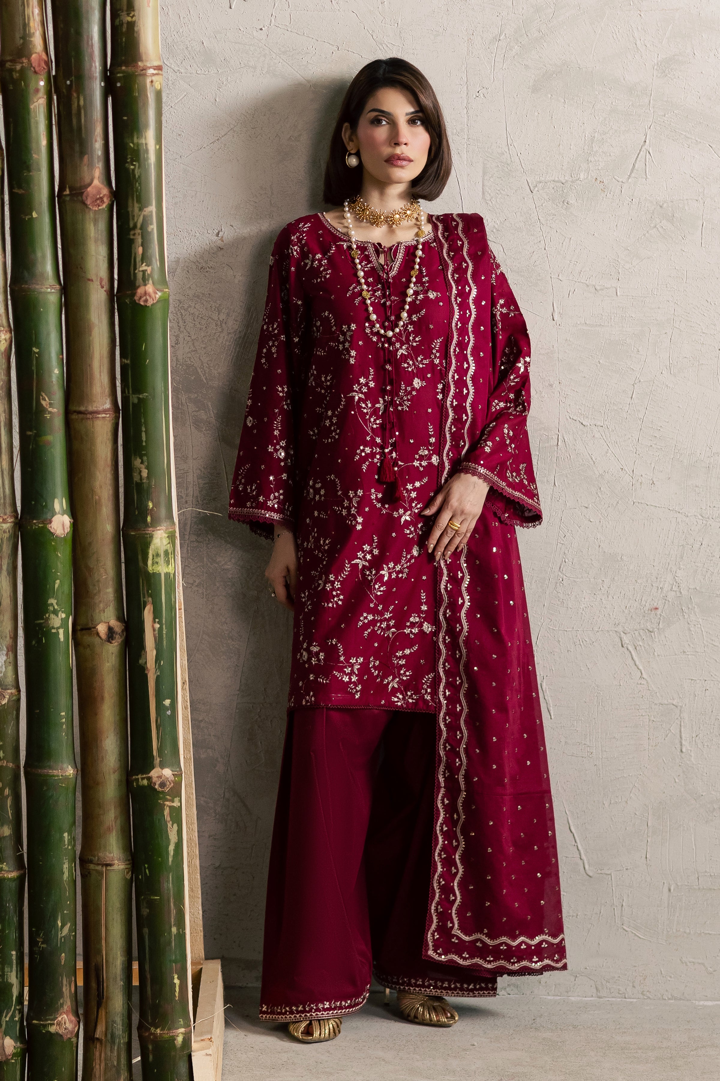Amman 3Pc - Festive Embroidered Lawn BATIKEID2026 BATIK XS / Merlot / Pima Lawn-S / Merlot / Pima Lawn-M / Merlot / Pima Lawn-L / Merlot / Pima Lawn-XL / Merlot / Pima Lawn