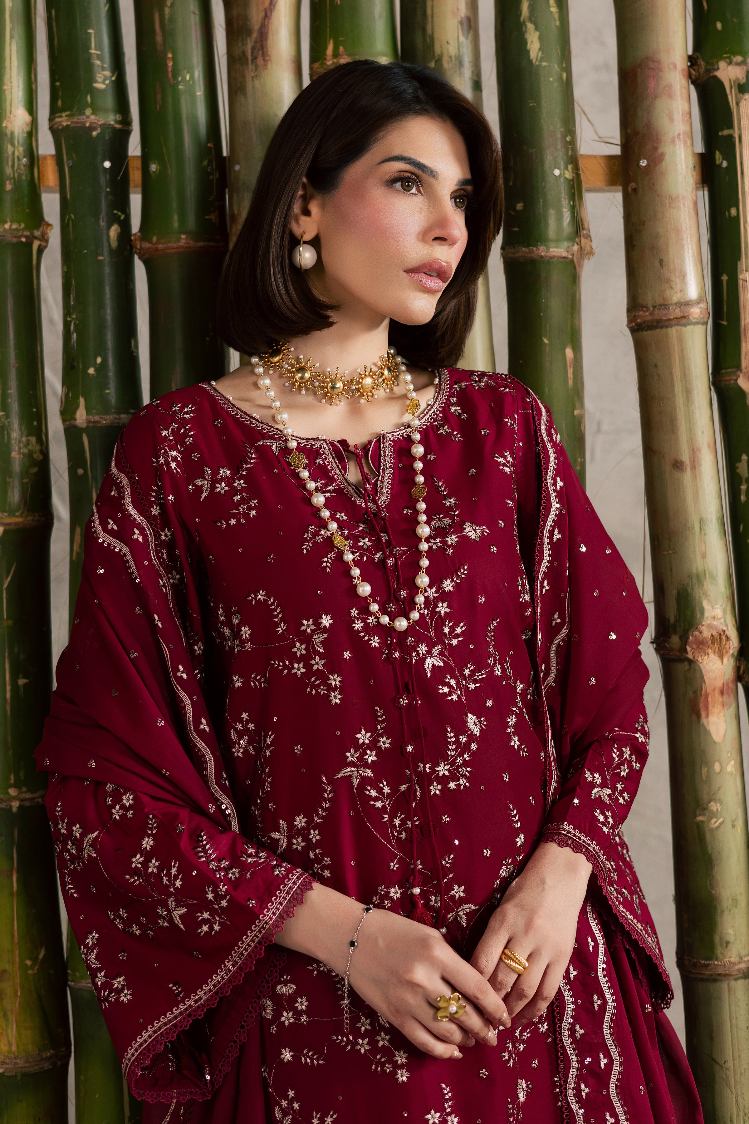 Amman 3Pc - Festive Embroidered Lawn BATIKEID2026 BATIK XS / Merlot / Pima Lawn-S / Merlot / Pima Lawn-M / Merlot / Pima Lawn-L / Merlot / Pima Lawn-XL / Merlot / Pima Lawn