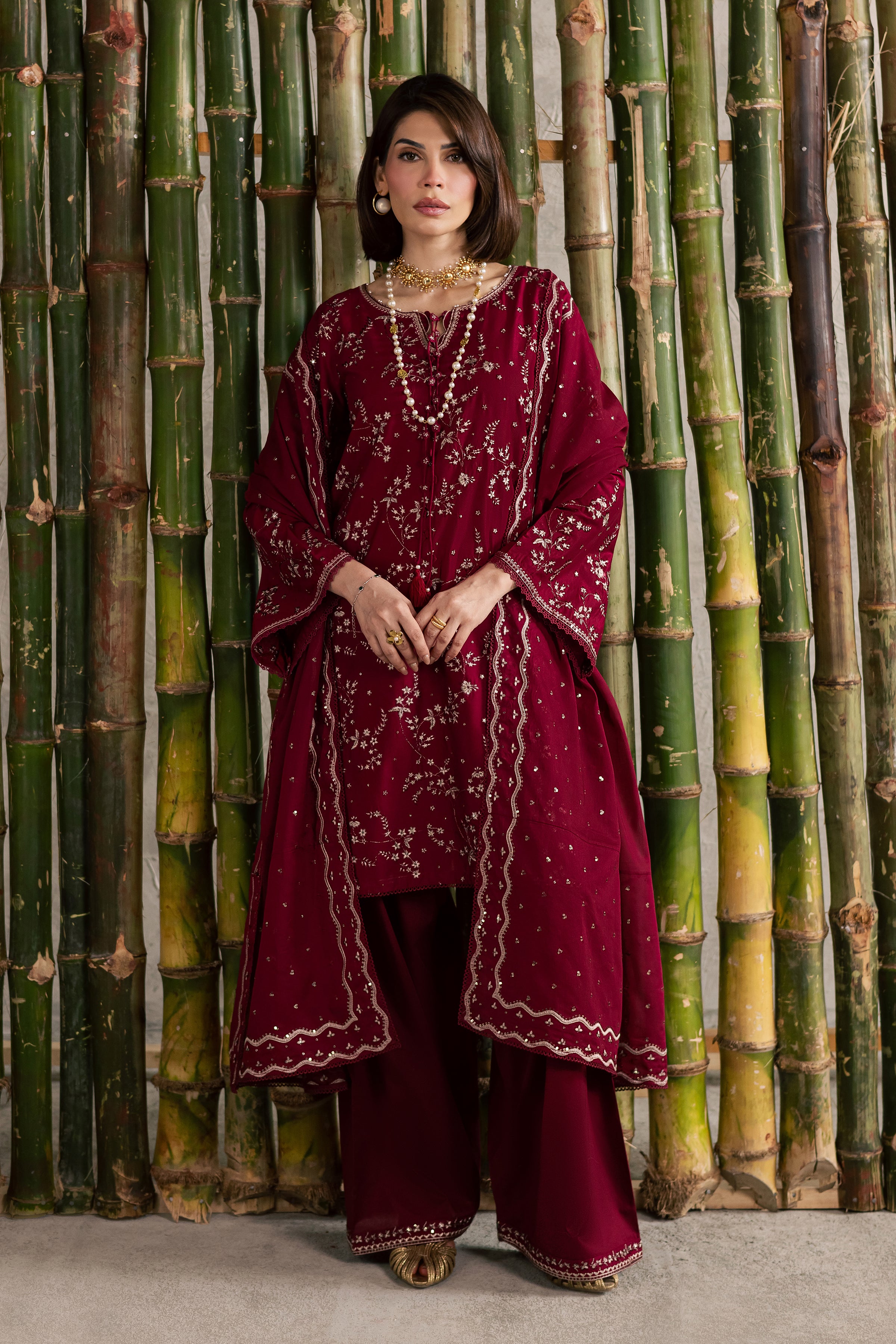Amman 3Pc - Festive Embroidered Lawn BATIKEID2026 BATIK XS / Merlot / Pima Lawn-S / Merlot / Pima Lawn-M / Merlot / Pima Lawn-L / Merlot / Pima Lawn-XL / Merlot / Pima Lawn