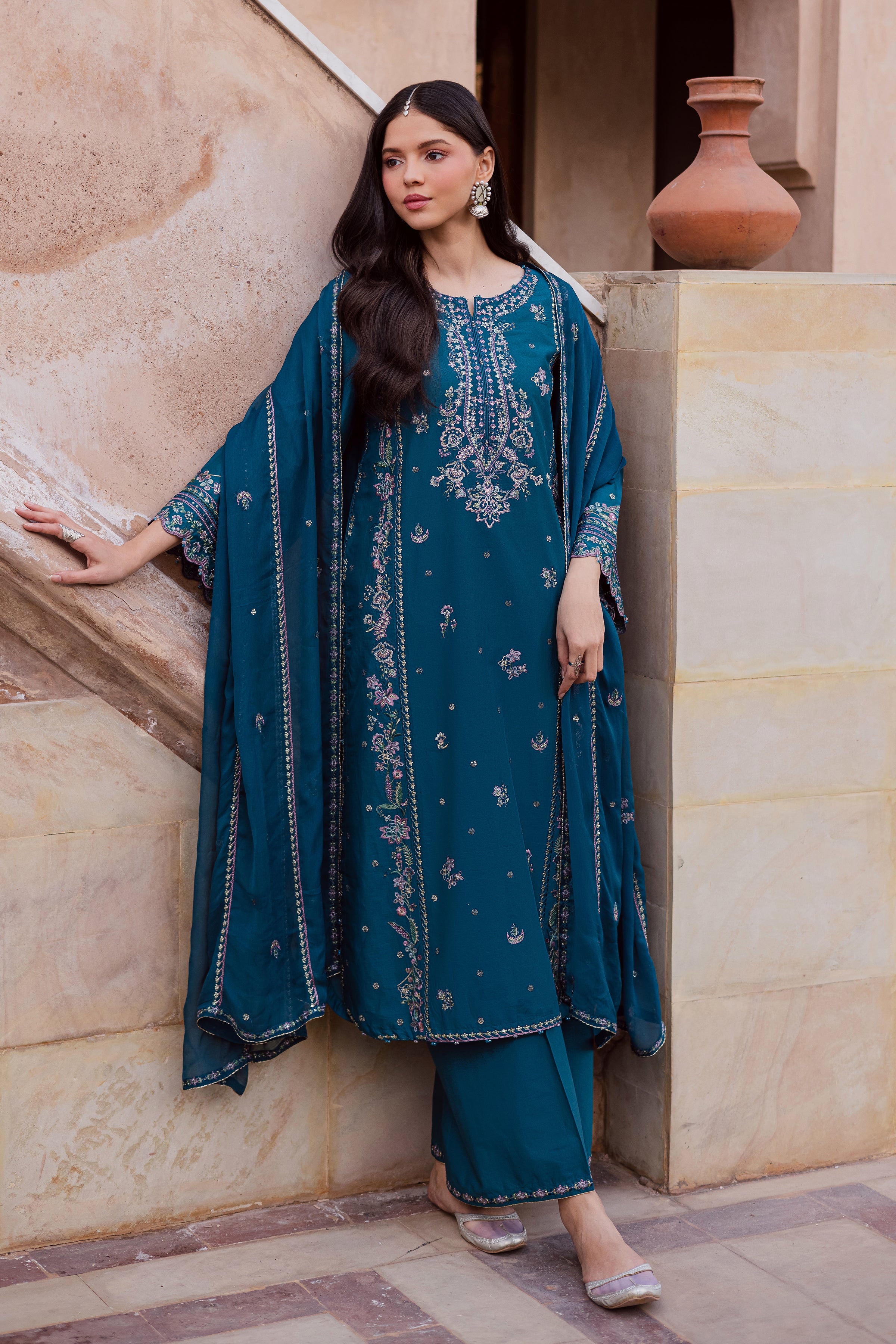 Araz 3Pc - Festive Embroidered Lawn BATIKEID2026 BATIK XS / Zinc Blue / Pima Lawn-S / Zinc Blue / Pima Lawn-M / Zinc Blue / Pima Lawn-L / Zinc Blue / Pima Lawn-XL / Zinc Blue / Pima Lawn