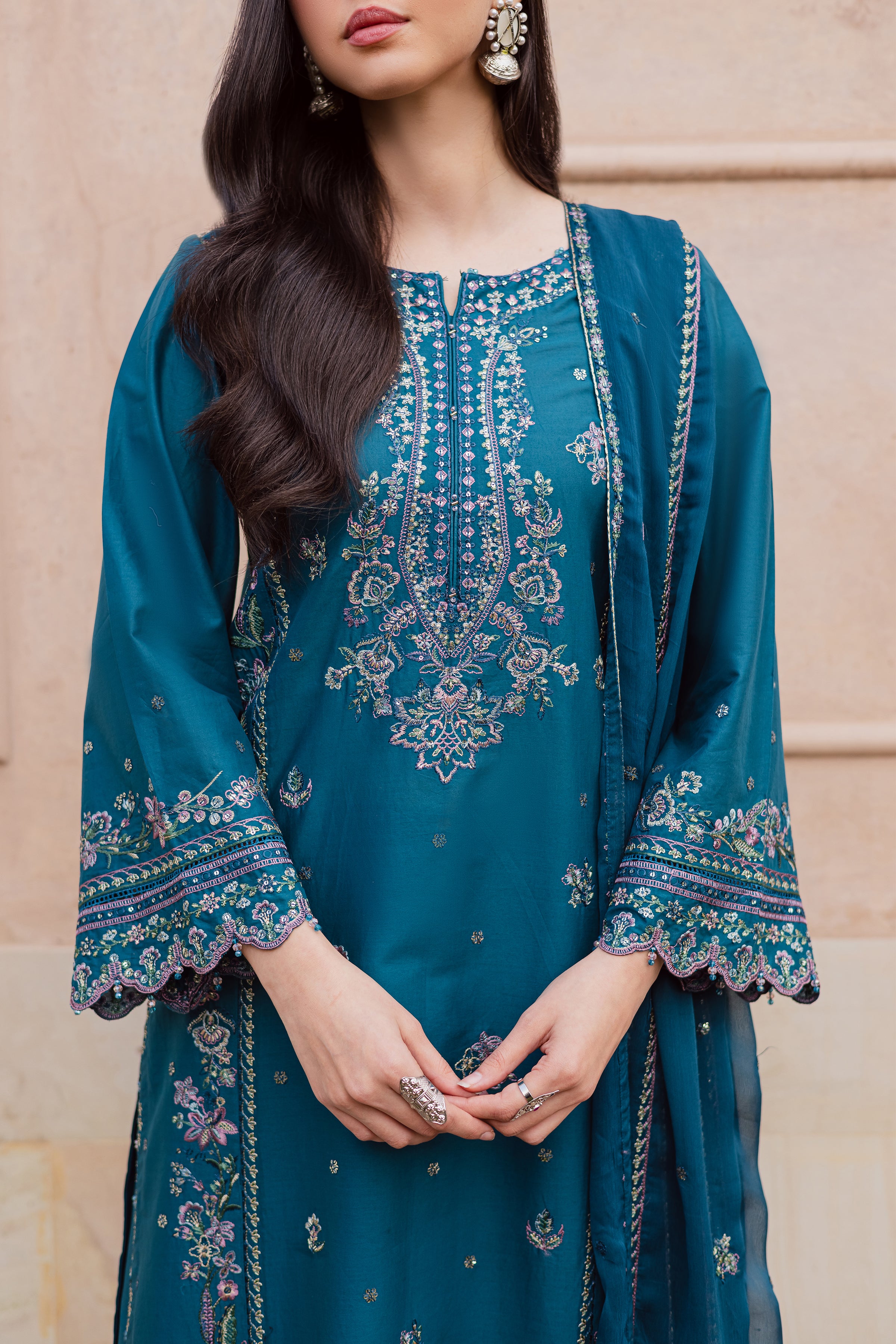 Araz 3Pc - Festive Embroidered Lawn BATIKEID2026 BATIK XS / Zinc Blue / Pima Lawn-S / Zinc Blue / Pima Lawn-M / Zinc Blue / Pima Lawn-L / Zinc Blue / Pima Lawn-XL / Zinc Blue / Pima Lawn