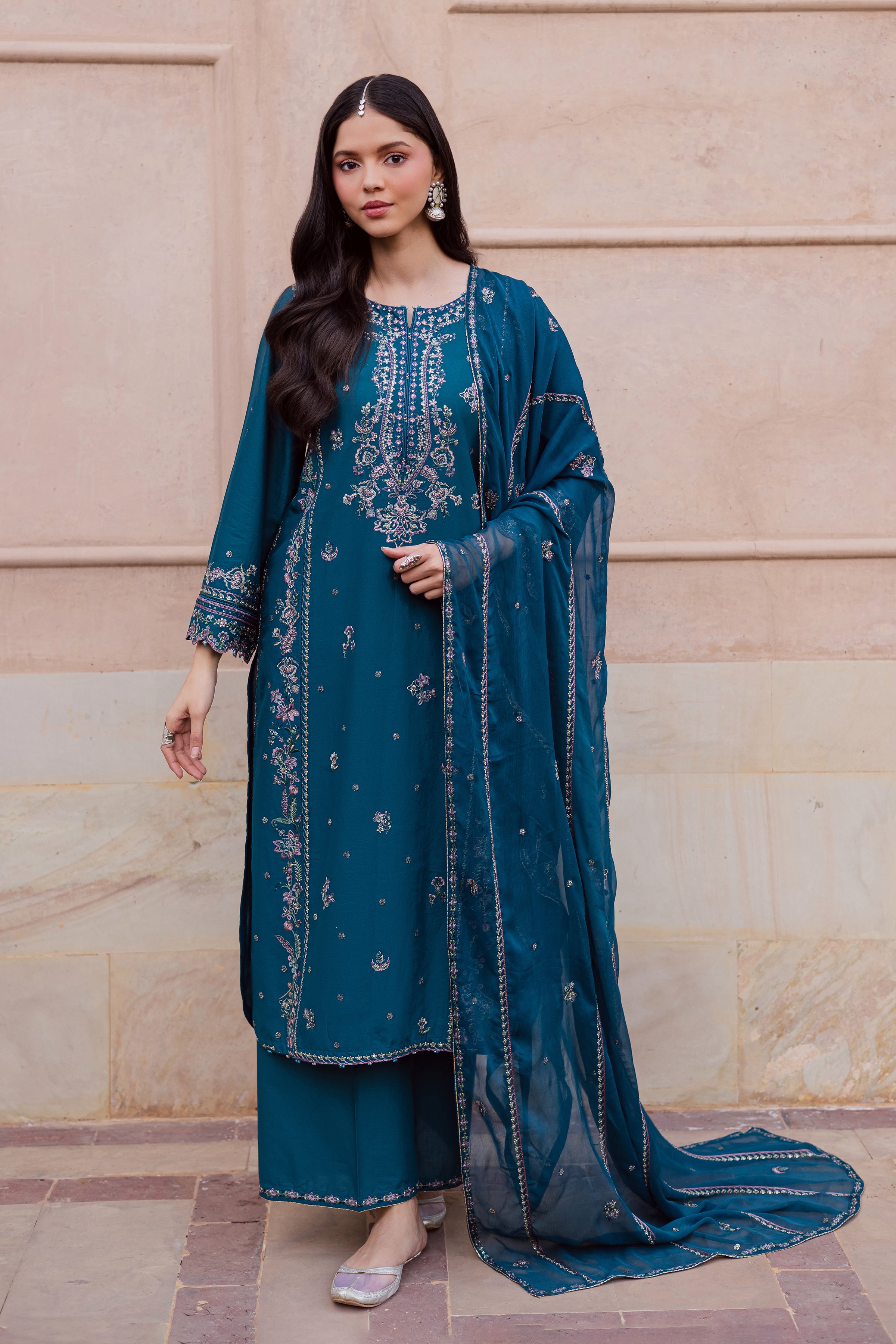 Araz 3Pc - Festive Embroidered Lawn BATIKEID2026 BATIK XS / Zinc Blue / Pima Lawn-S / Zinc Blue / Pima Lawn-M / Zinc Blue / Pima Lawn-L / Zinc Blue / Pima Lawn-XL / Zinc Blue / Pima Lawn