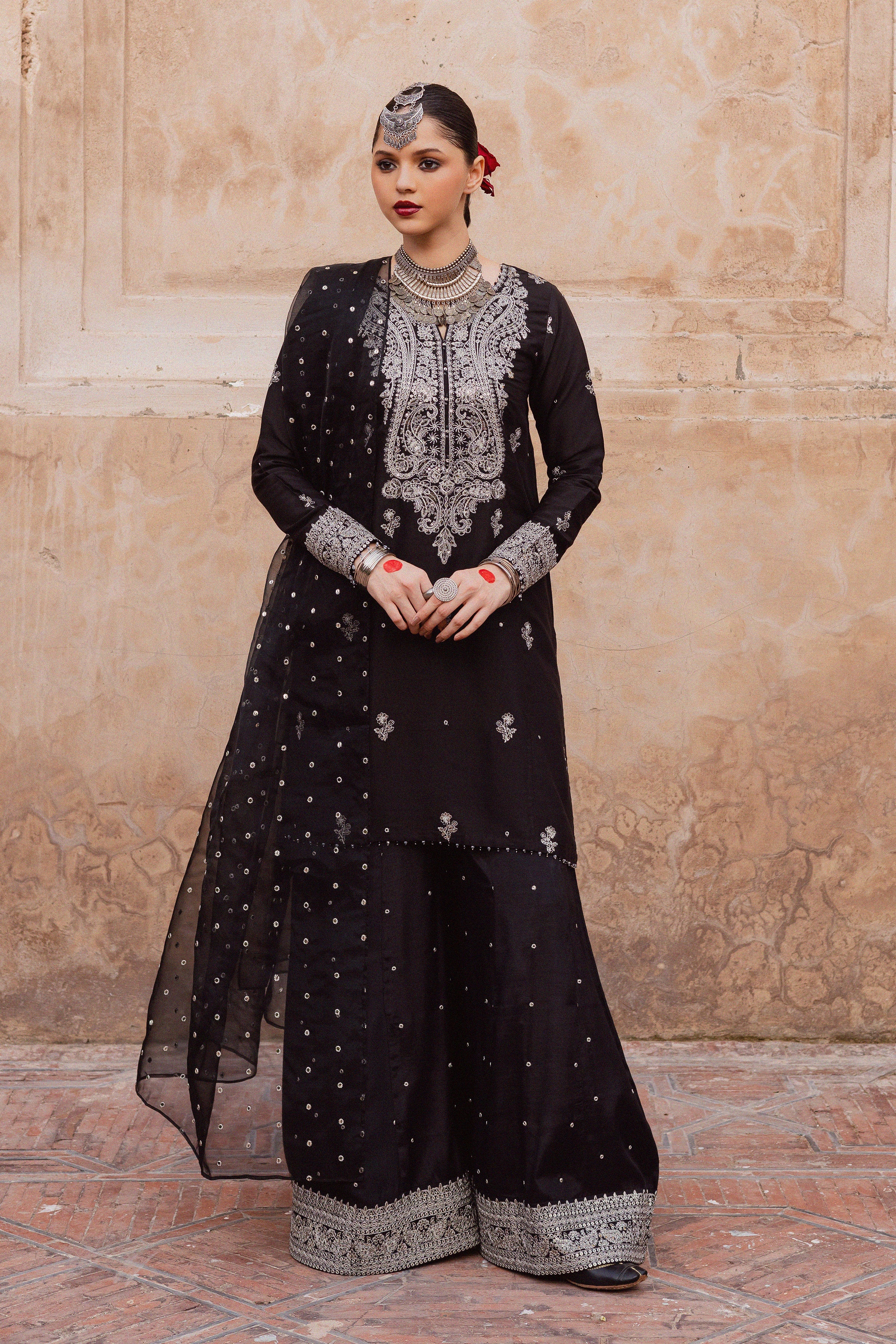 Arbish 3Pc - Festive Luxe Pret BATIKLuxePRET BATIK XS / Black / Raw Silk-S / Black / Raw Silk-M / Black / Raw Silk-L / Black / Raw Silk-XL / Black / Raw Silk