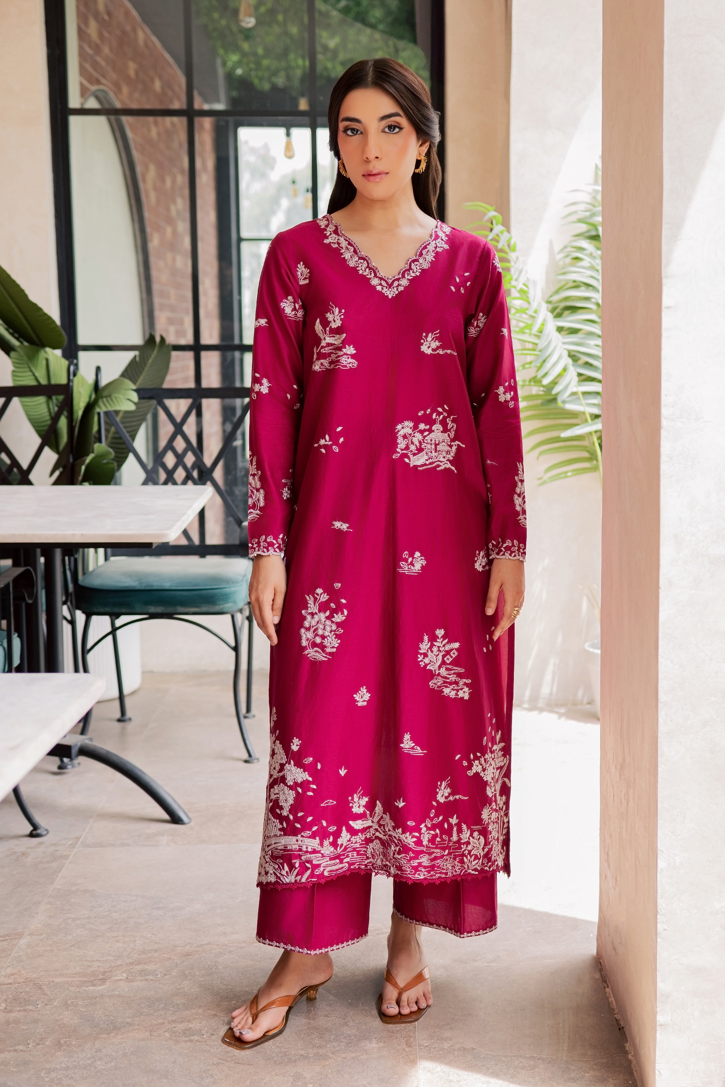 Arlo 2Pc - Embroidered Lawn Dress EverydayEdit26 BATIK XS / Bright Pink / Pima Lawn