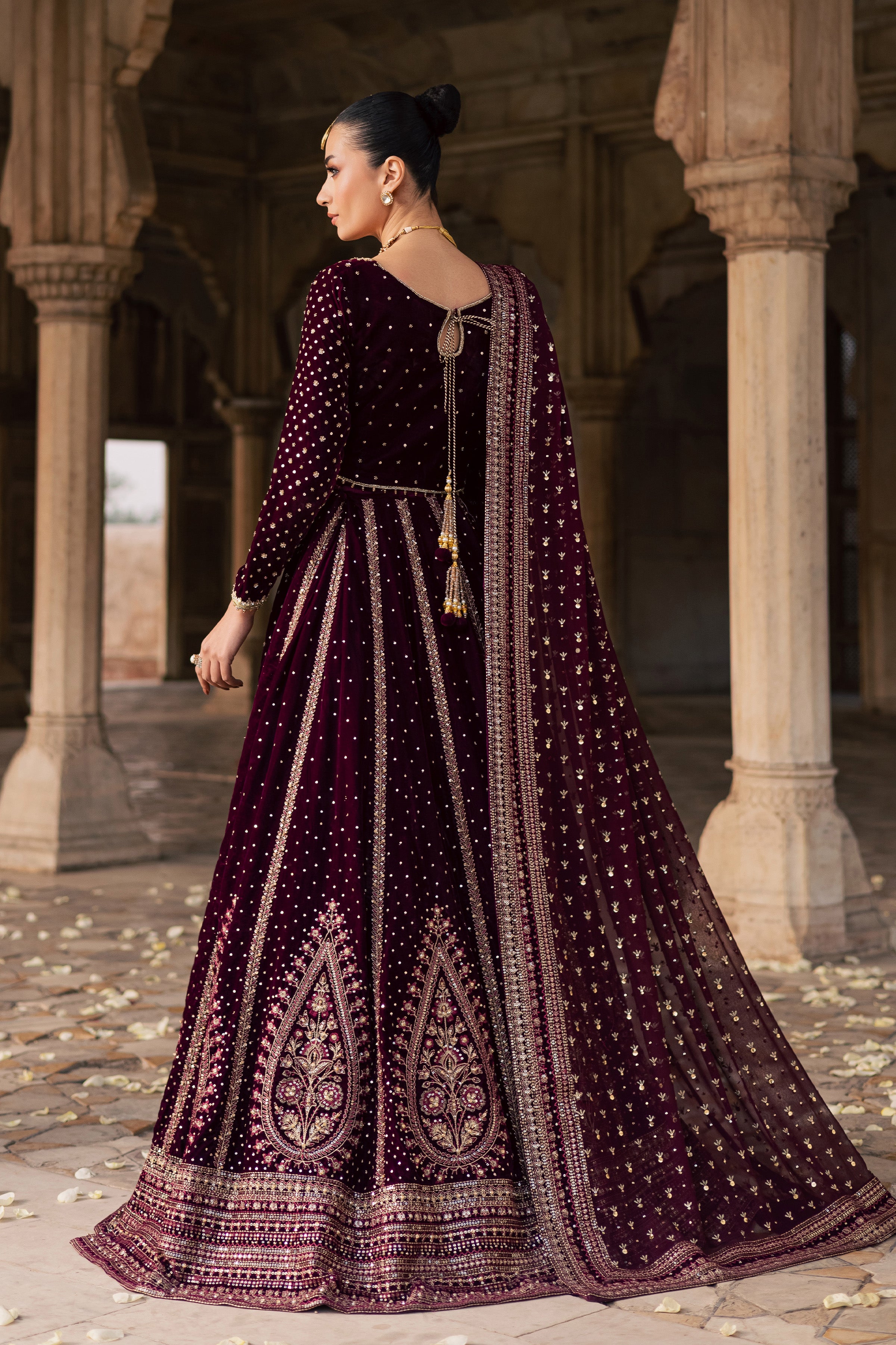 Aroos e Laal 3Pc - Bridal Dress BATIKSTUDIO2025 BATIK S / Maroon / Velvet-M / Maroon / Velvet-L / Maroon / Velvet