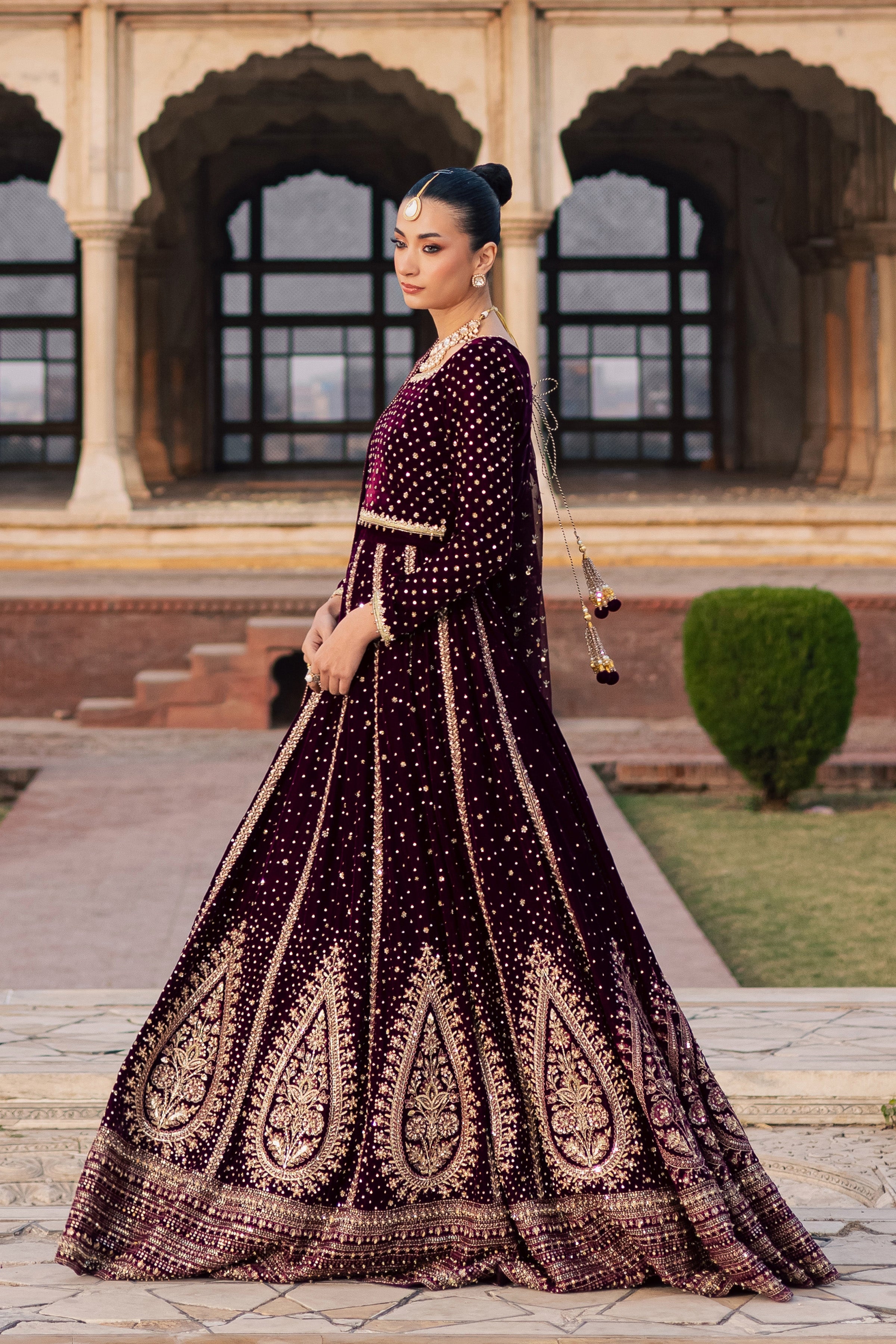 Aroos e Laal 3Pc - Bridal Dress BATIKSTUDIO2025 BATIK S / Maroon / Velvet-M / Maroon / Velvet-L / Maroon / Velvet