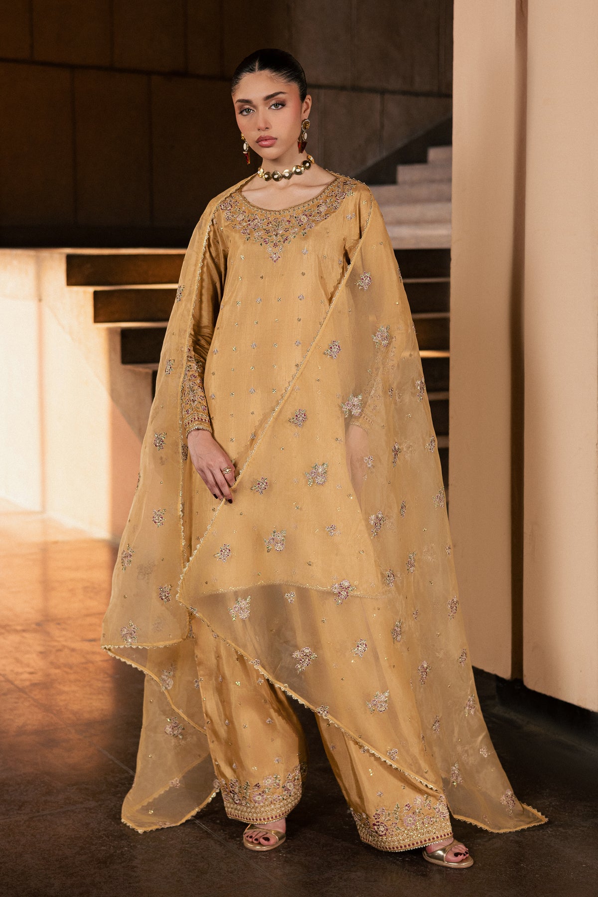Arzoo 3Pc - Festive Luxe Pret BATIKLUXOCT26 BATIK S / Mustard / Rawsilk