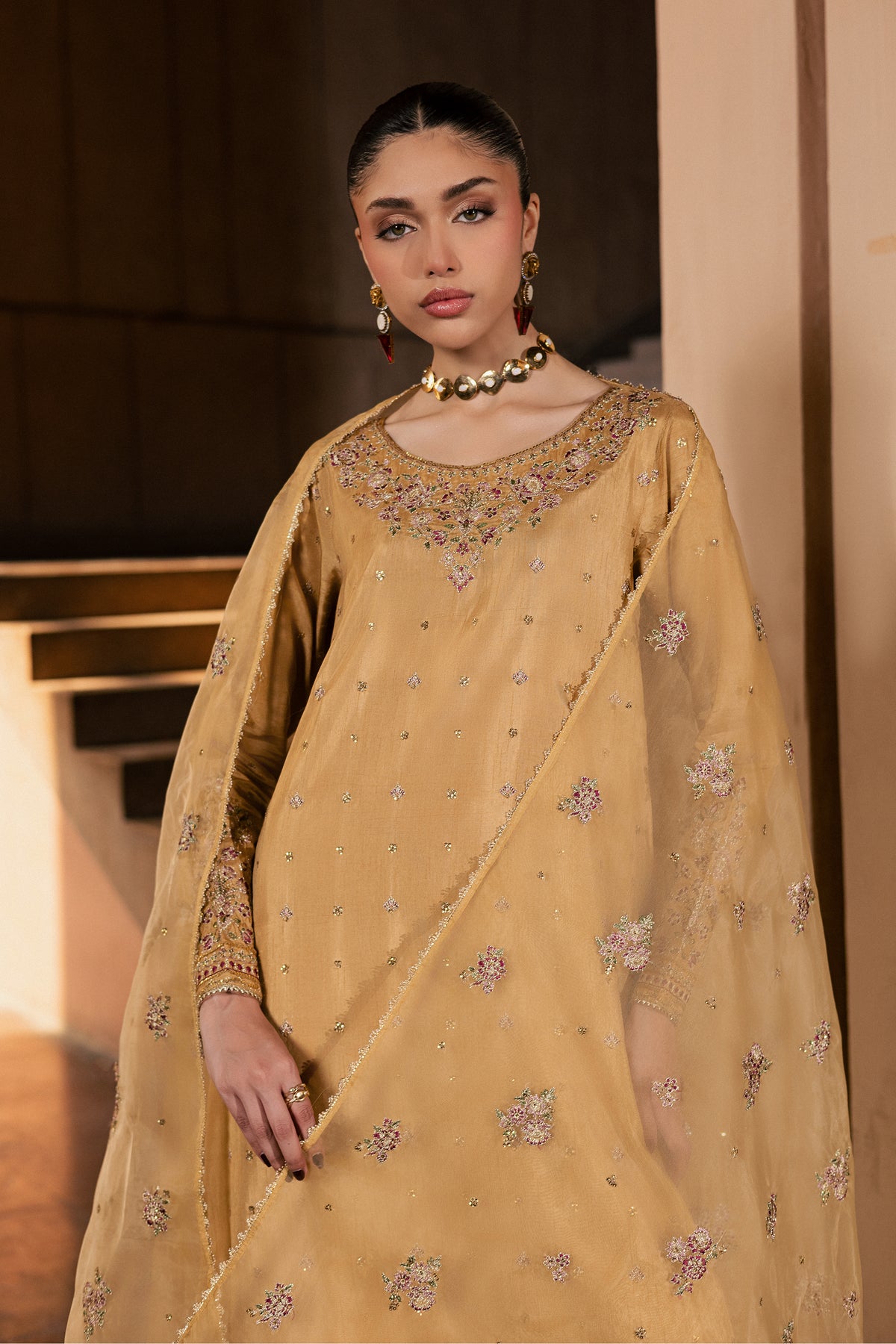 Arzoo 3Pc - Festive Luxe Pret BATIKLUXOCT26 BATIK S / Mustard / Rawsilk