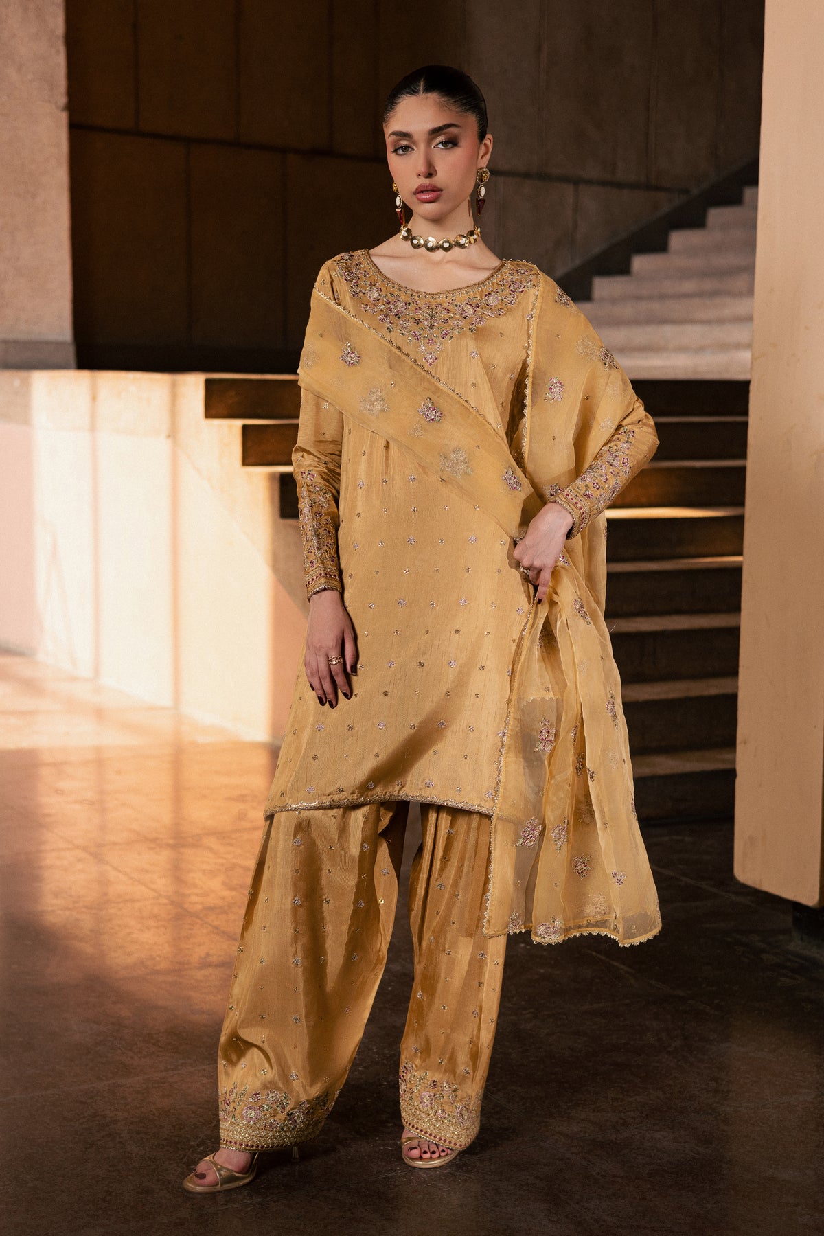 Arzoo 3Pc - Festive Luxe Pret BATIKLUXOCT26 BATIK S / Mustard / Rawsilk