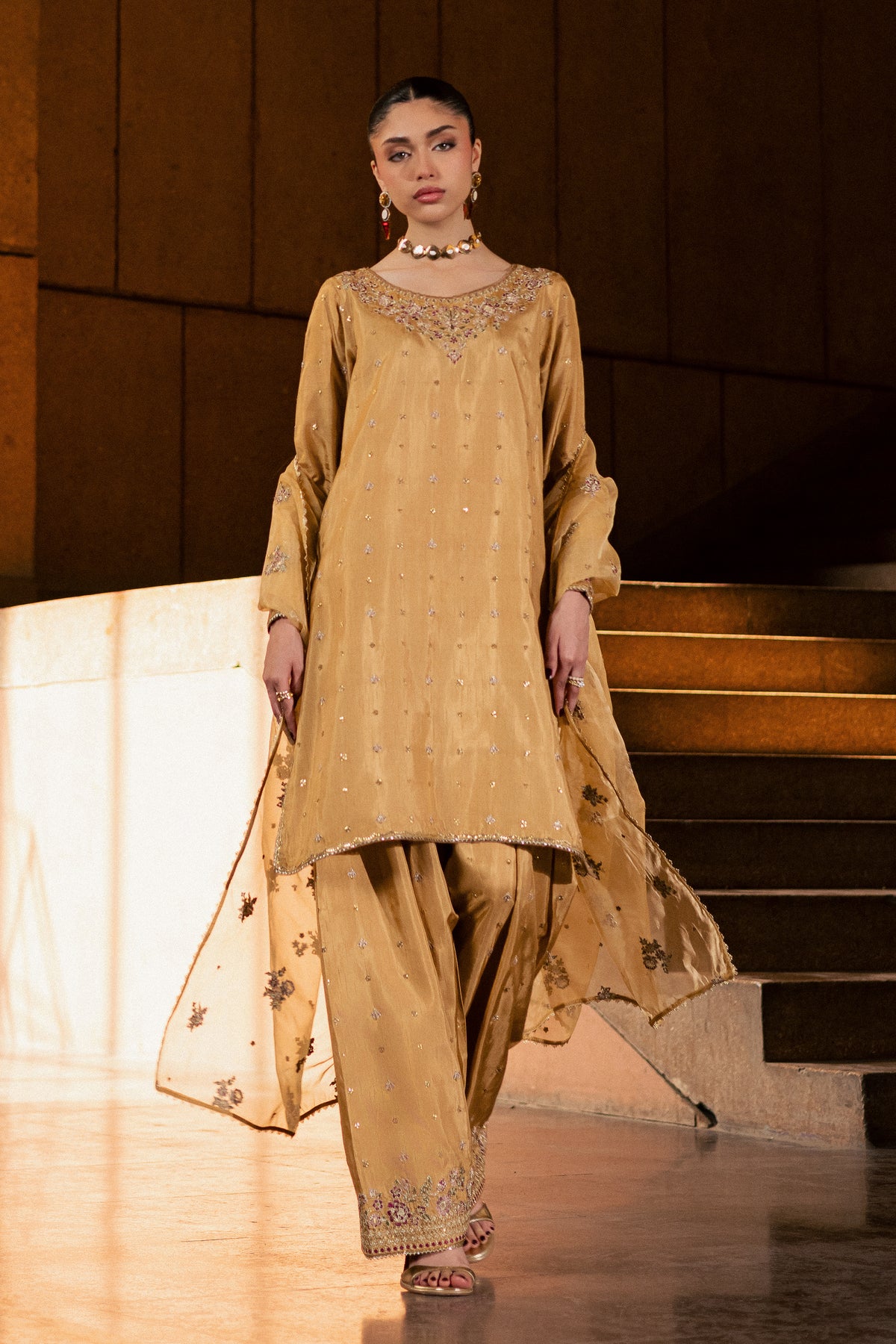 Arzoo 3Pc - Festive Luxe Pret BATIKLUXOCT26 BATIK S / Mustard / Rawsilk