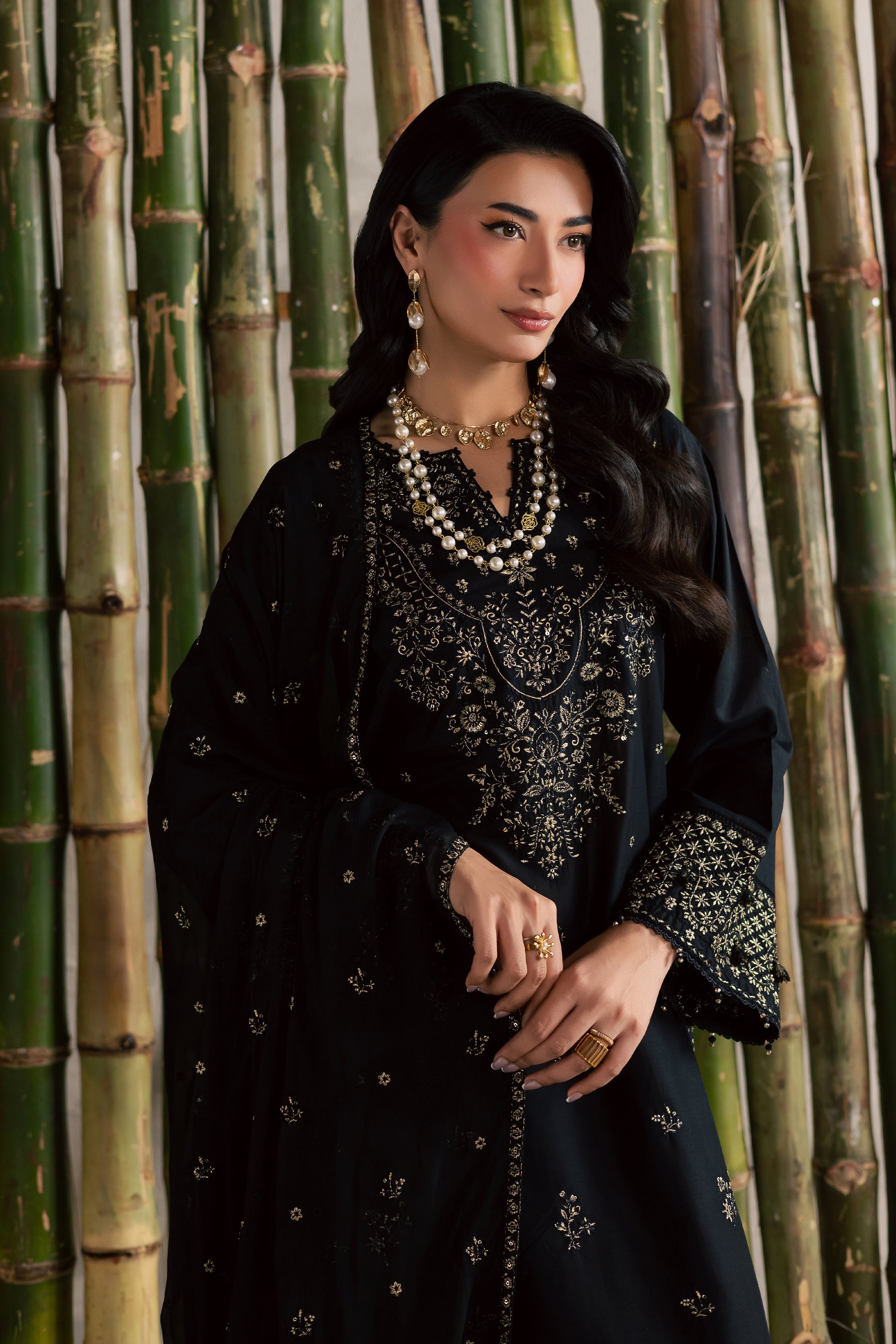 Ash 3Pc - Festive Embroidered Lawn BATIKEID2026 BATIK XS / Black / Pima Lawn-S / Black / Pima Lawn-M / Black / Pima Lawn-L / Black / Pima Lawn-XL / Black / Pima Lawn