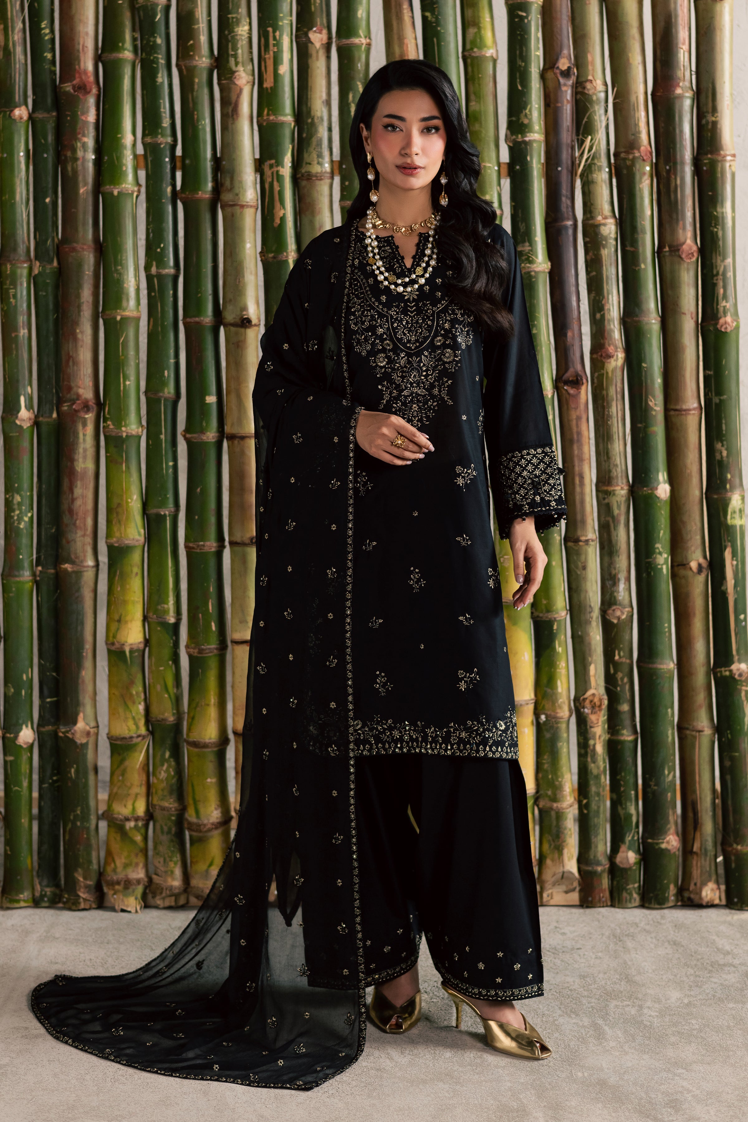 Ash 3Pc - Festive Embroidered Lawn BATIKEID2026 BATIK XS / Black / Pima Lawn-S / Black / Pima Lawn-M / Black / Pima Lawn-L / Black / Pima Lawn-XL / Black / Pima Lawn