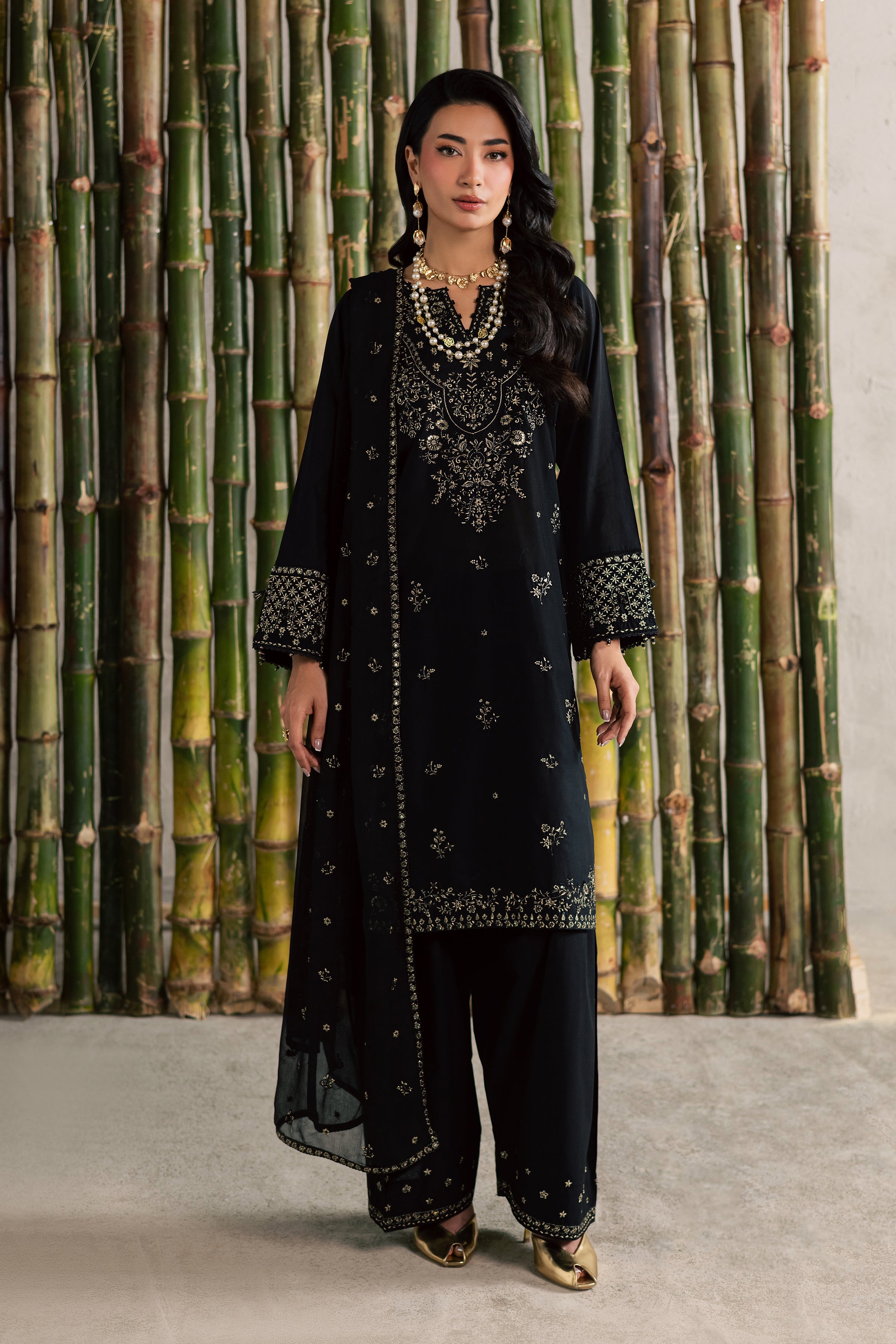 Ash 3Pc - Festive Embroidered Lawn BATIKEID2026 BATIK XS / Black / Pima Lawn-S / Black / Pima Lawn-M / Black / Pima Lawn-L / Black / Pima Lawn-XL / Black / Pima Lawn