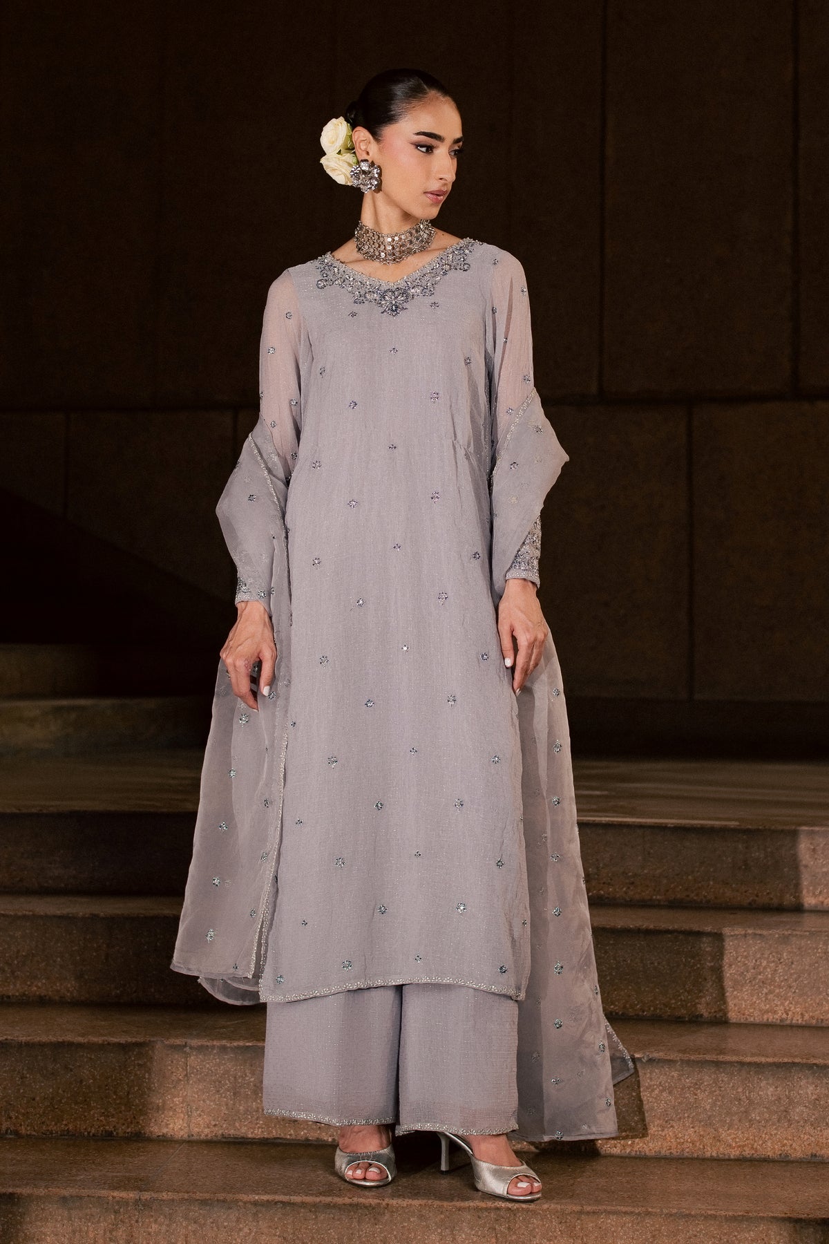 Ashron 3Pc - Festive Luxe Pret BATIKLUXESEP26 BATIK XS / Grey / Brochia Crinkle
