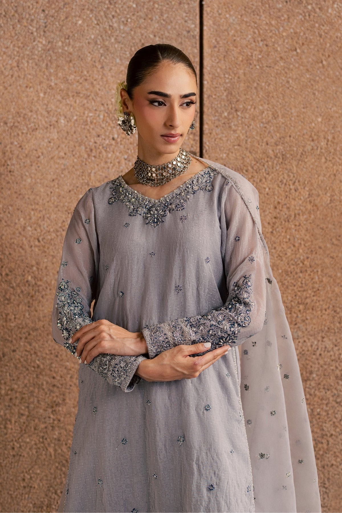 Ashron 3Pc - Festive Luxe Pret BATIKLUXESEP26 BATIK XS / Grey / Brochia Crinkle