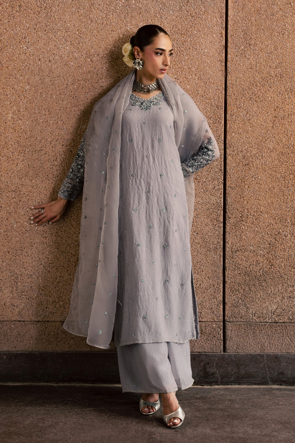Ashron 3Pc - Festive Luxe Pret BATIKLUXESEP26 BATIK XS / Grey / Brochia Crinkle