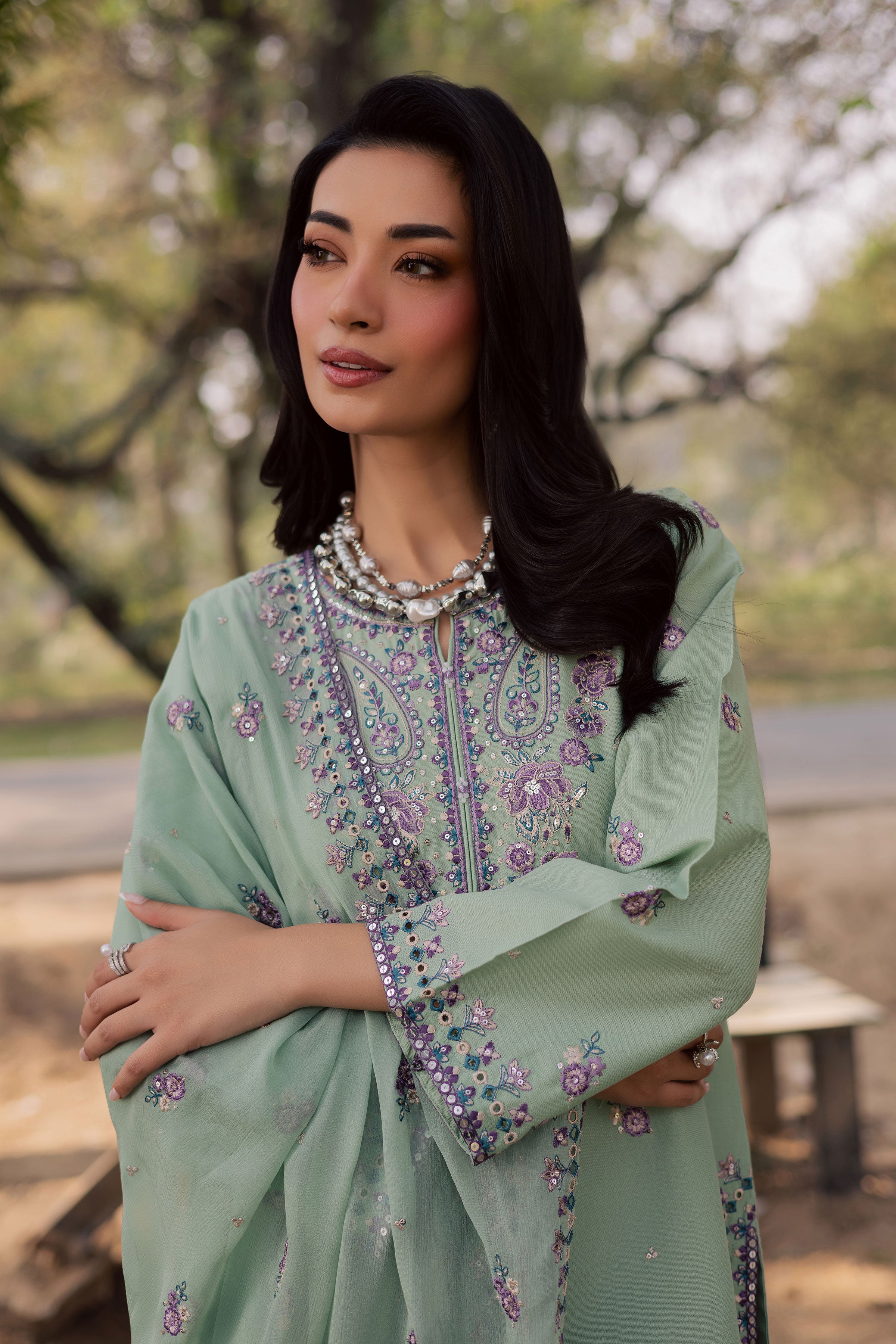 Asmira Lilac 3Pc - Embroidered Khaddar Dress BATIK WINTER PRET 2025 BATIK XS / Sea Green / Khaddar-S / Sea Green / Khaddar-M / Sea Green / Khaddar-L / Sea Green / Khaddar-XL / Sea Green / Khaddar