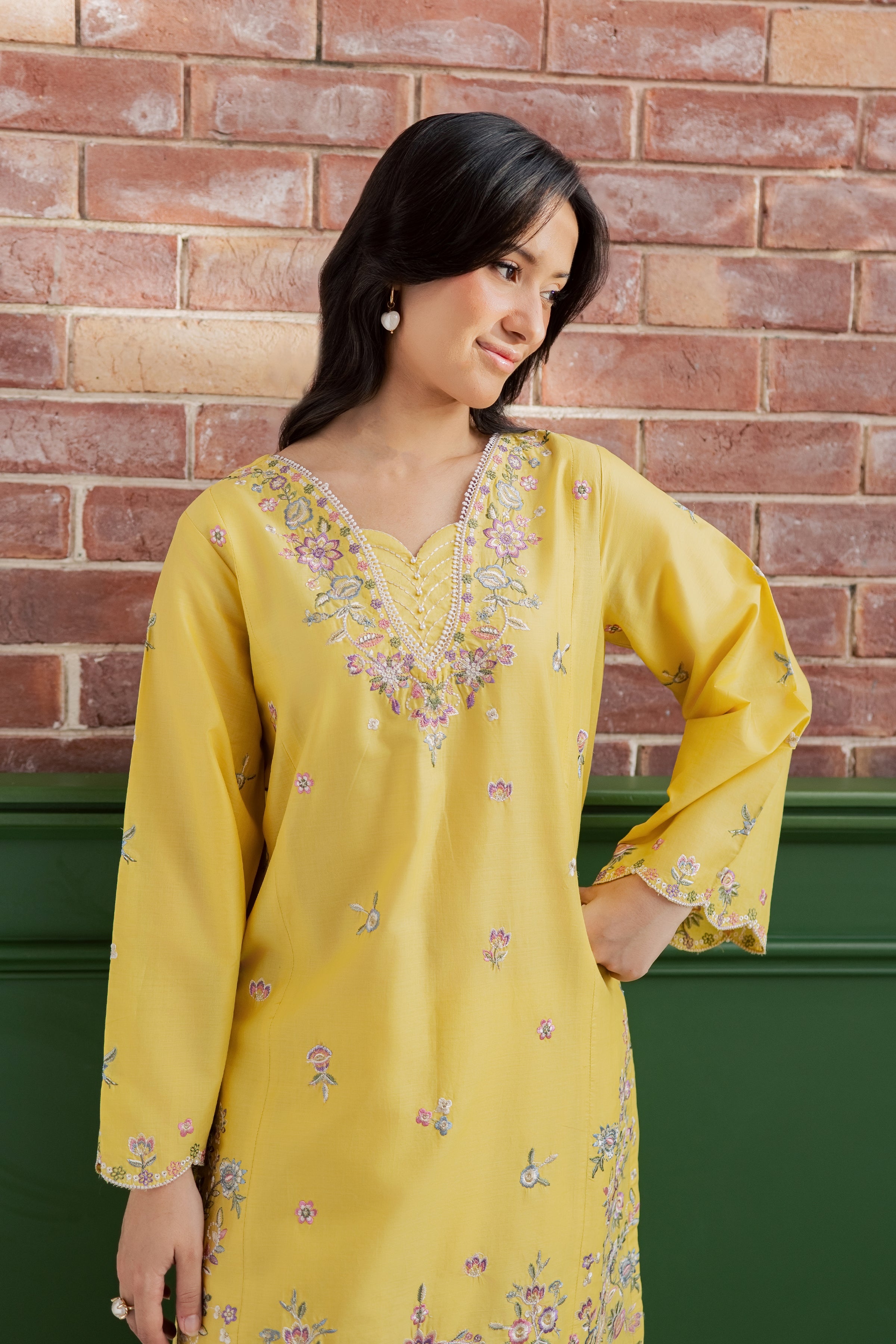 Auric 2Pc - Embroidered Lawn Dress EverydayEdit26 BATIK XS / Lemon Yellow / Pima Lawn