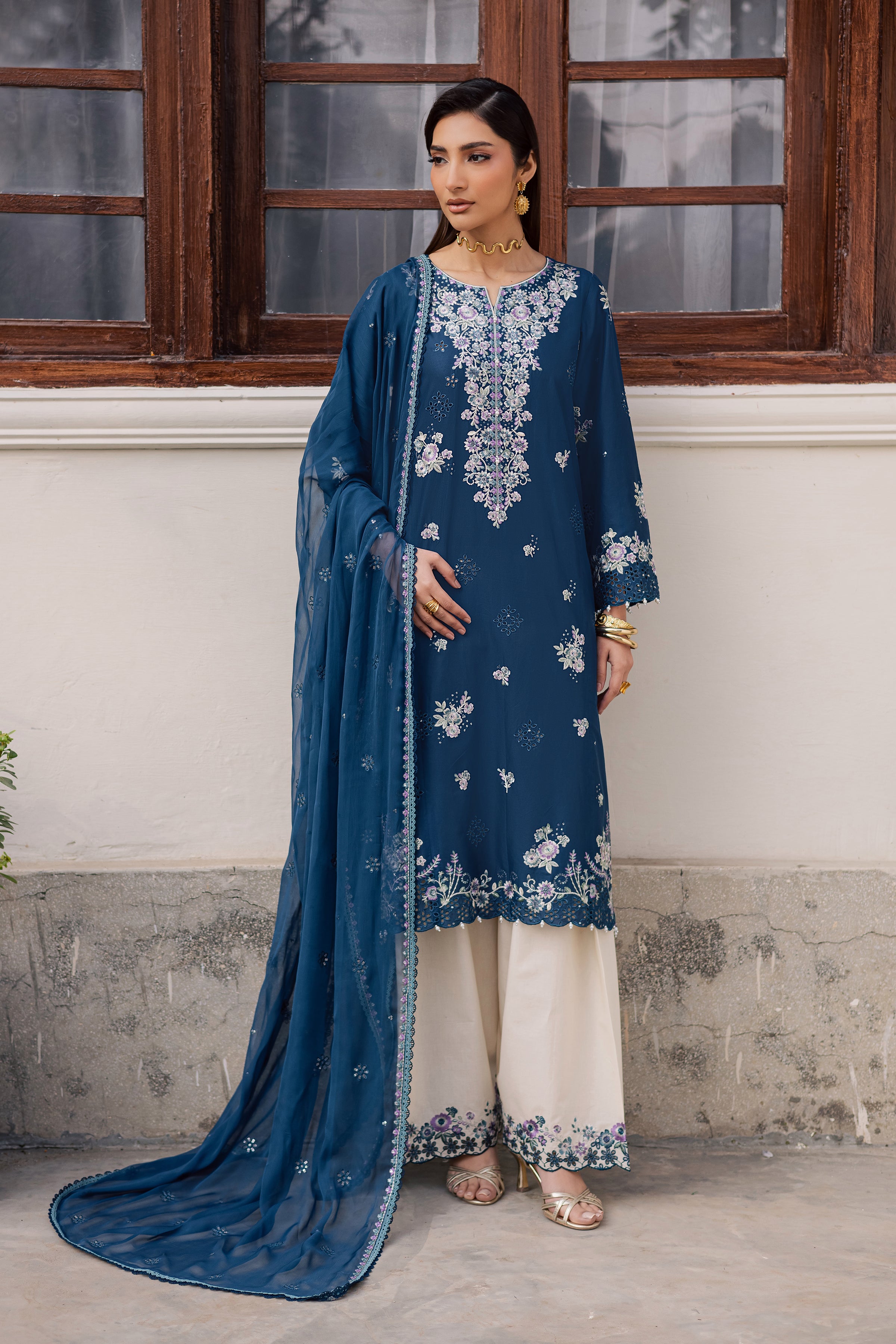 Azraaq 3Pc - Festive Embroidered Lawn BATIKEID2026 BATIK XS / Zinc / Pima Lawn-S / Zinc / Pima Lawn-M / Zinc / Pima Lawn-L / Zinc / Pima Lawn-XL / Zinc / Pima Lawn