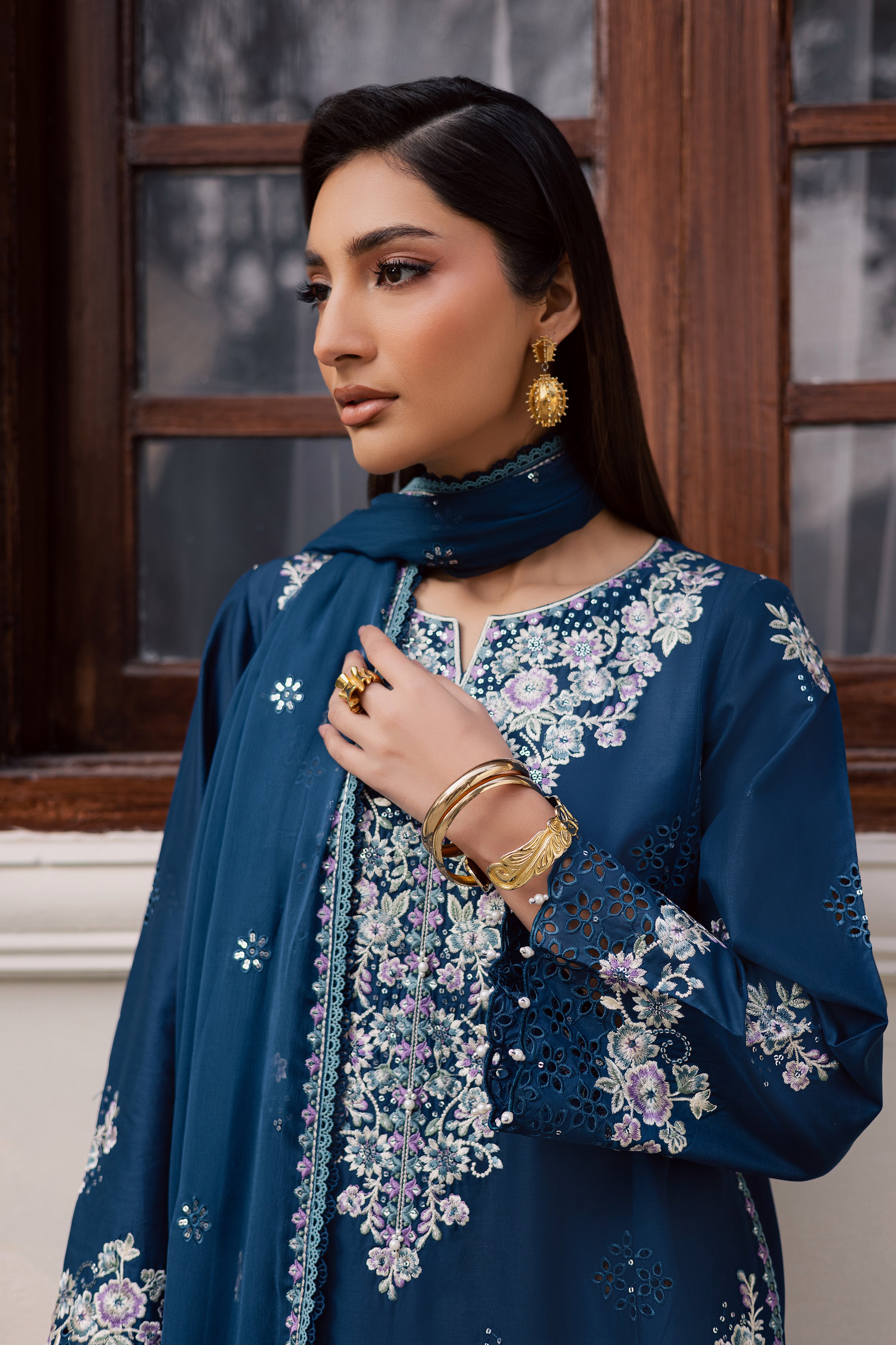 Azraaq 3Pc - Festive Embroidered Lawn BATIKEID2026 BATIK XS / Zinc / Pima Lawn-S / Zinc / Pima Lawn-M / Zinc / Pima Lawn-L / Zinc / Pima Lawn-XL / Zinc / Pima Lawn