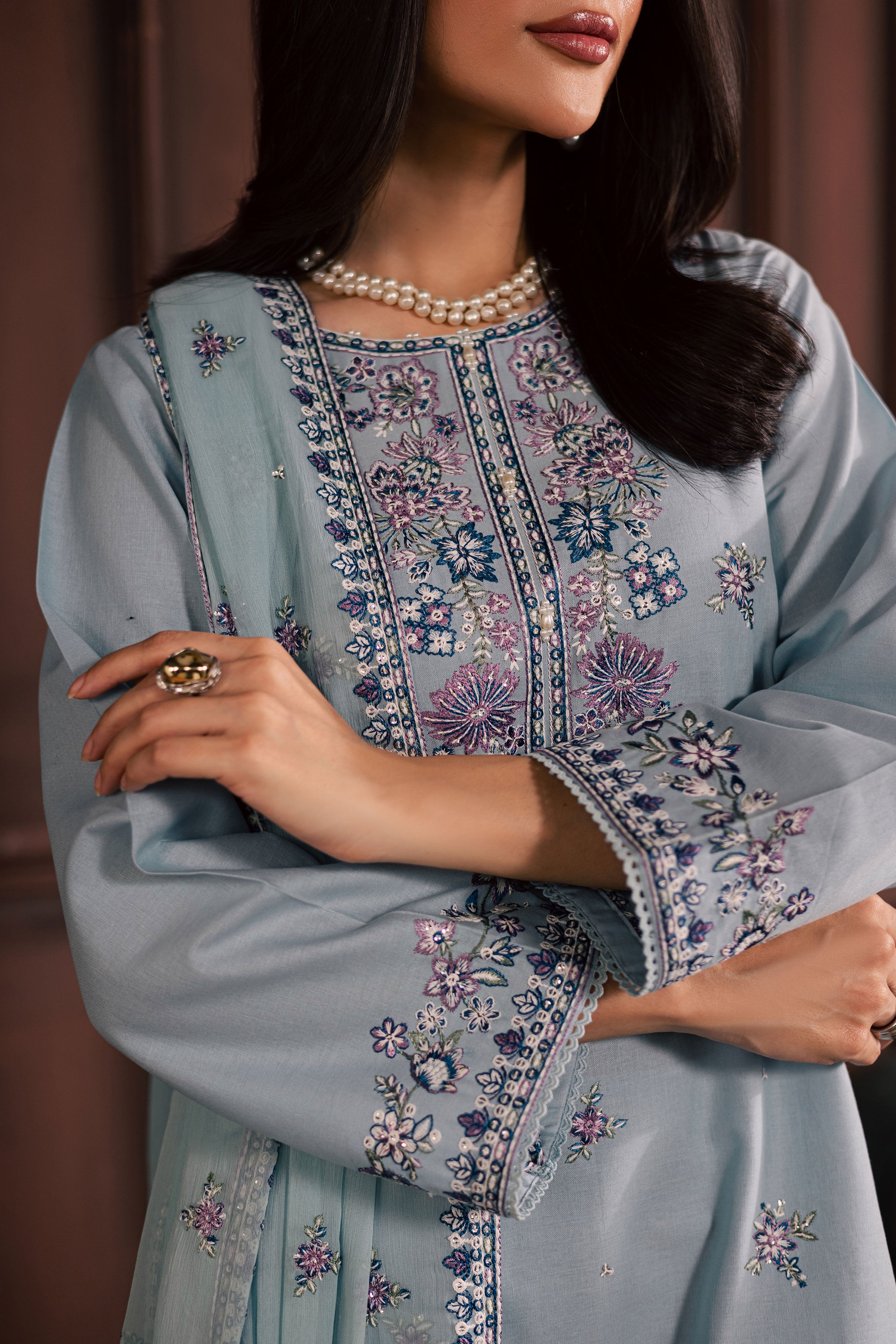 Azure Charm 3Pc - Embroidered Khaddar Dress BATIK WINTER PRET 2025 BATIK XS / Sky Blue / Khaddar-S / Sky Blue / Khaddar-M / Sky Blue / Khaddar-L / Sky Blue / Khaddar-XL / Sky Blue / Khaddar