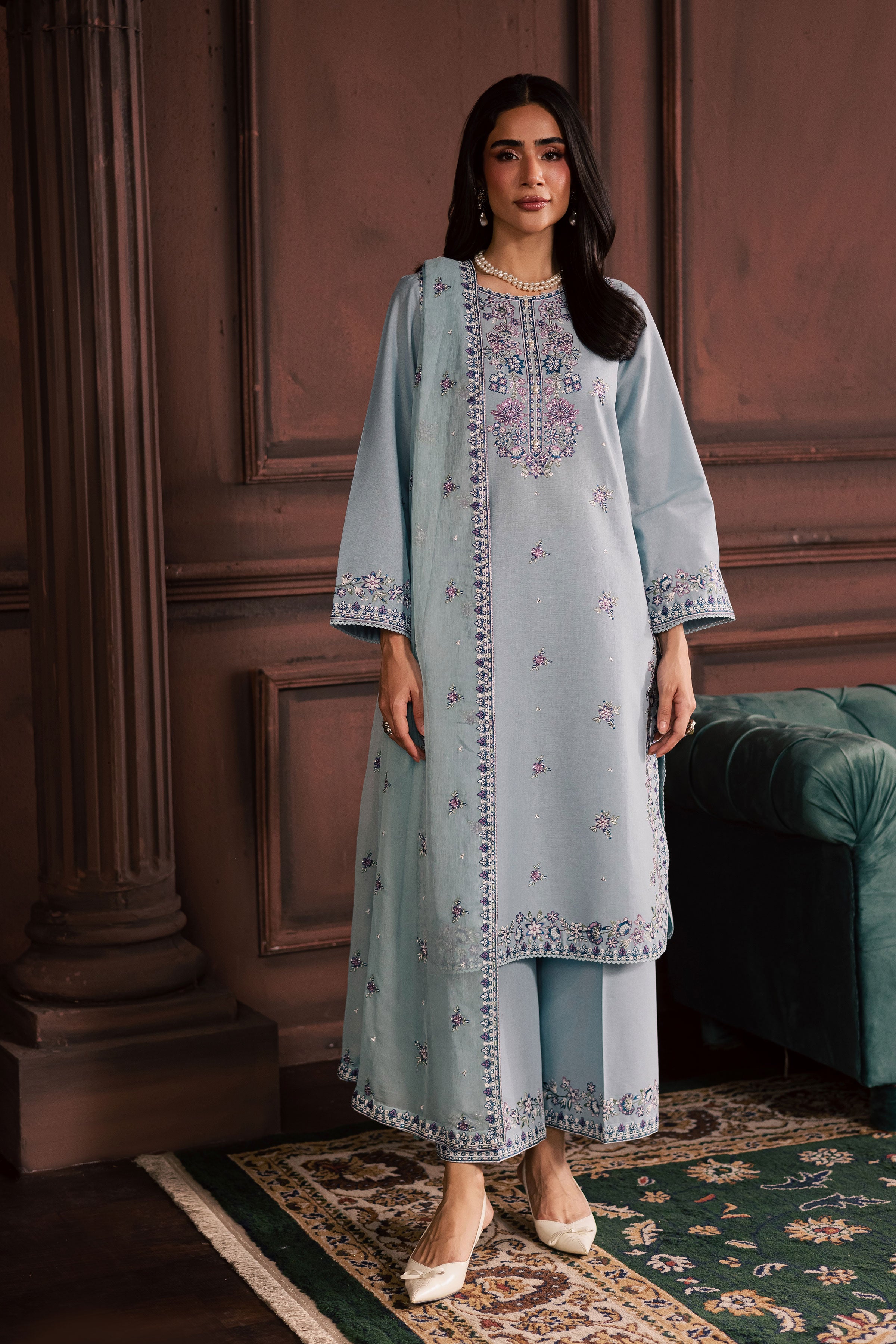 Azure Charm 3Pc - Embroidered Khaddar Dress BATIK WINTER PRET 2025 BATIK XS / Sky Blue / Khaddar-S / Sky Blue / Khaddar-M / Sky Blue / Khaddar-L / Sky Blue / Khaddar-XL / Sky Blue / Khaddar