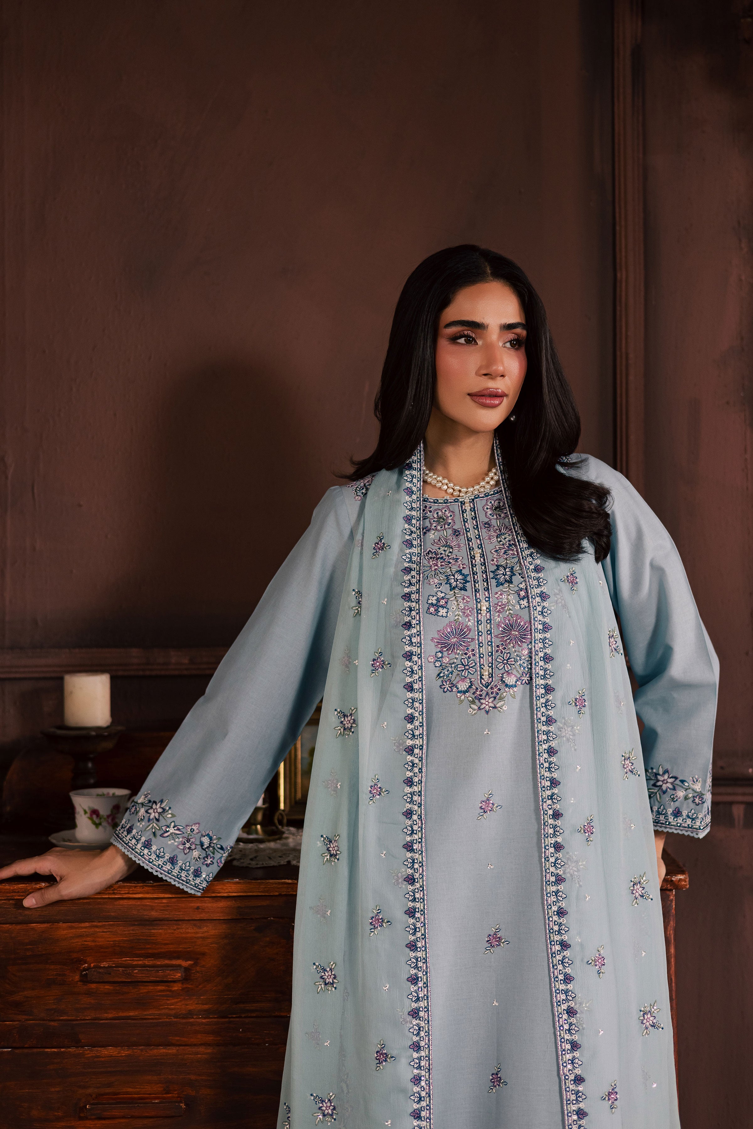 Azure Charm 3Pc - Embroidered Khaddar Dress BATIK WINTER PRET 2025 BATIK XS / Sky Blue / Khaddar-S / Sky Blue / Khaddar-M / Sky Blue / Khaddar-L / Sky Blue / Khaddar-XL / Sky Blue / Khaddar