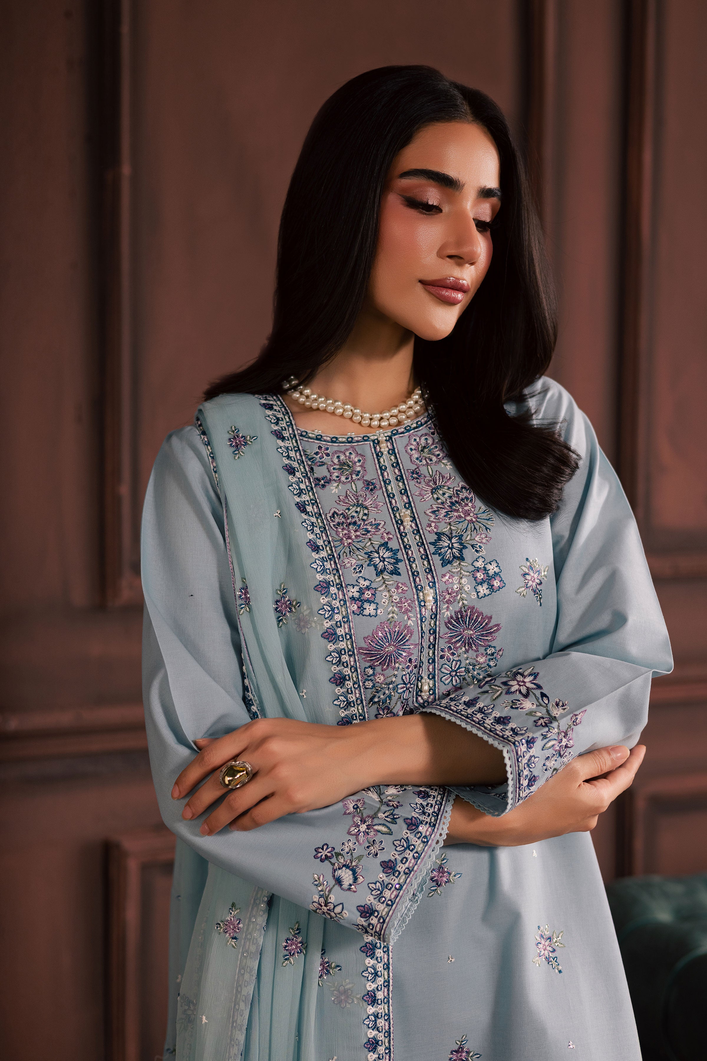 Azure Charm 3Pc - Embroidered Khaddar Dress BATIK WINTER PRET 2025 BATIK XS / Sky Blue / Khaddar-S / Sky Blue / Khaddar-M / Sky Blue / Khaddar-L / Sky Blue / Khaddar-XL / Sky Blue / Khaddar