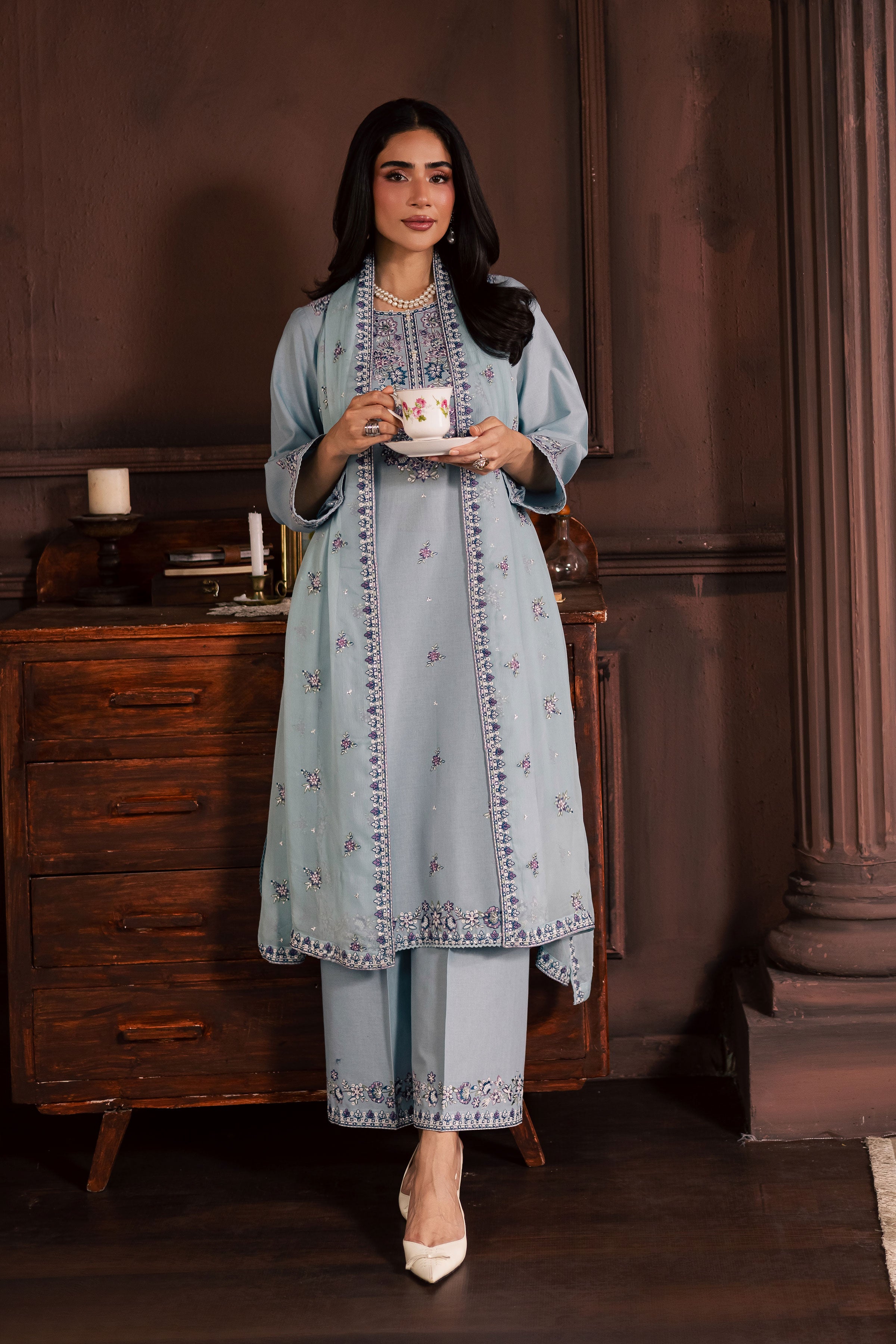 Azure Charm 3Pc - Embroidered Khaddar Dress BATIK WINTER PRET 2025 BATIK XS / Sky Blue / Khaddar-S / Sky Blue / Khaddar-M / Sky Blue / Khaddar-L / Sky Blue / Khaddar-XL / Sky Blue / Khaddar