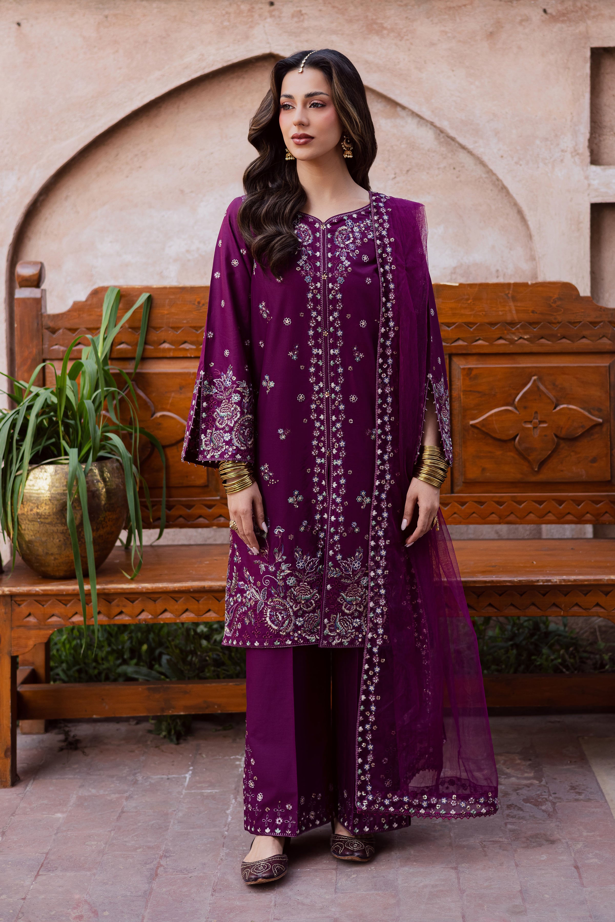 Balter 3Pc - Festive Embroidered Lawn BATIKEID2026 BATIK XS / Wine / Pima Lawn-S / Wine / Pima Lawn-M / Wine / Pima Lawn-L / Wine / Pima Lawn-XL / Wine / Pima Lawn