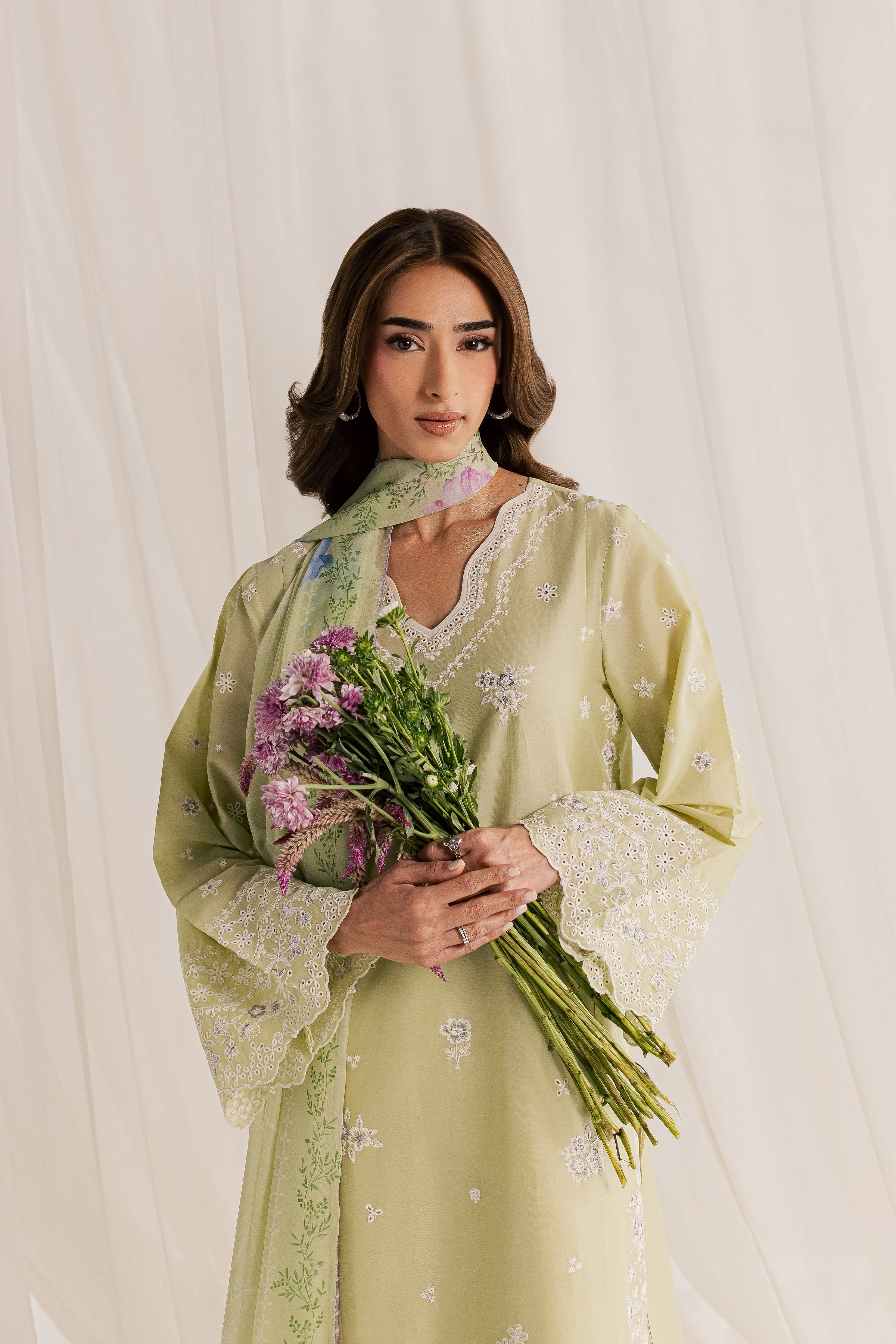 Basma 3Pc - Embroidered Lawn Dress EverydayEdit26 BATIK XS / Pista Green / Pima Lawn-S / Pista Green / Pima Lawn-M / Pista Green / Pima Lawn-L / Pista Green / Pima Lawn-XL / Pista Green / Pima Lawn